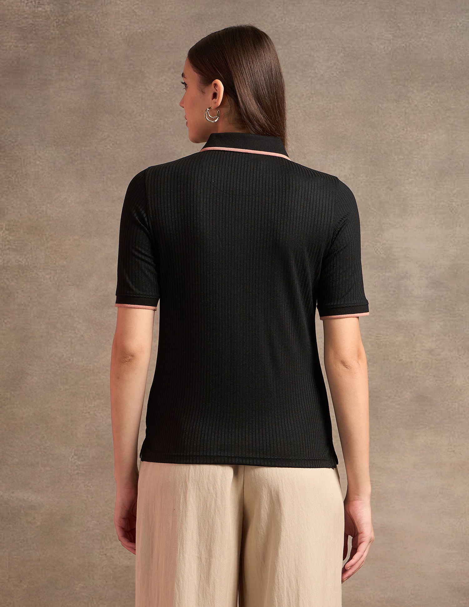 Textured Knit Tipped Polo Shirt Black - U.S. POLO ASSN. | Large