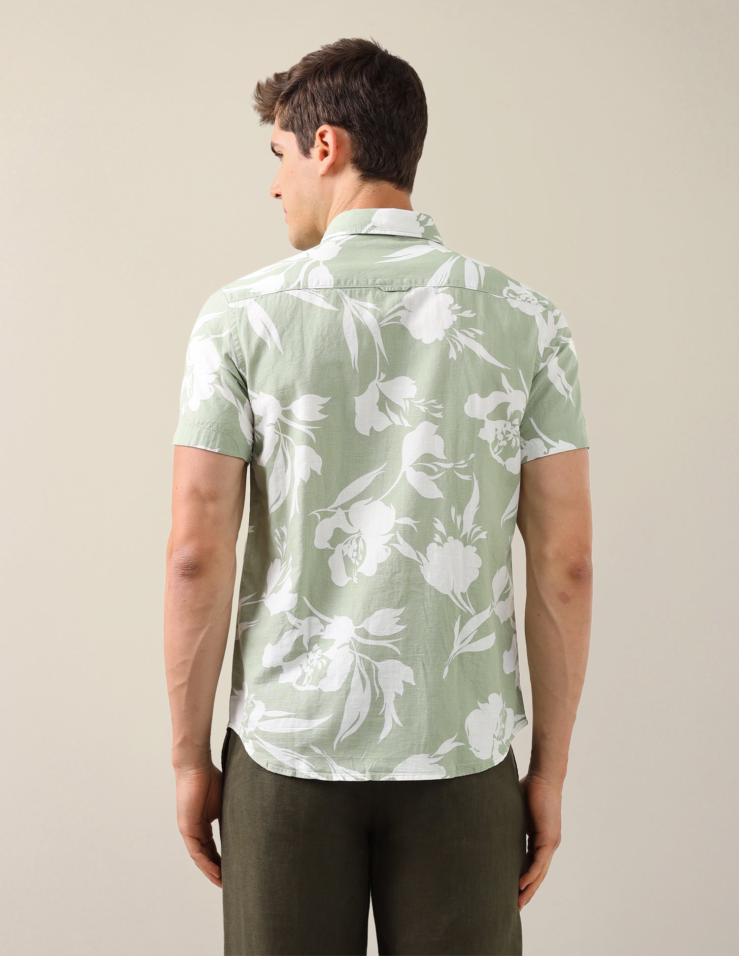 Floral Printed Cotton Linen Shirt Light Green - U.S. Polo Assn. India | Large