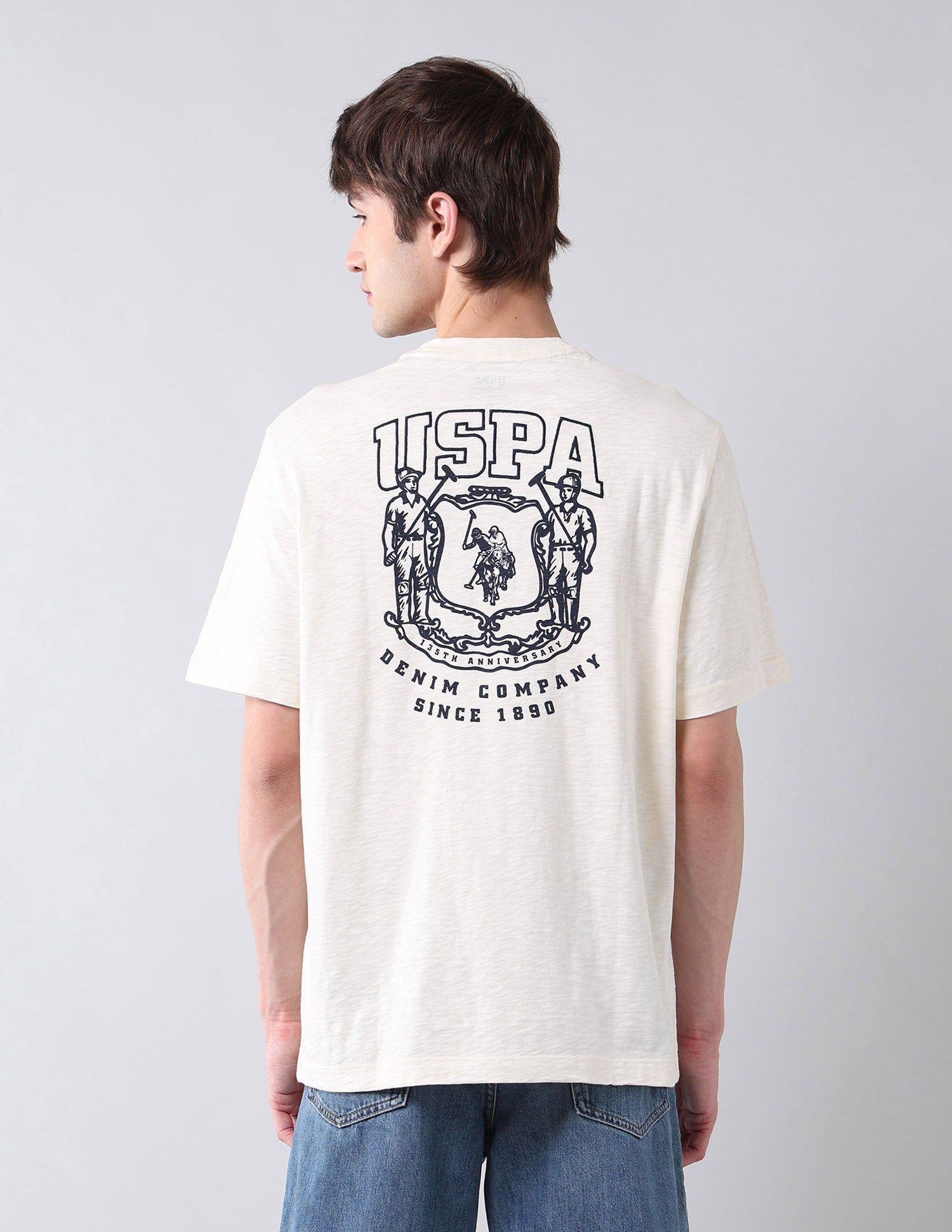 Brand Printed Pure Cotton Americana T-Shirt Ivory - U.S. Polo Assn. India | Large
