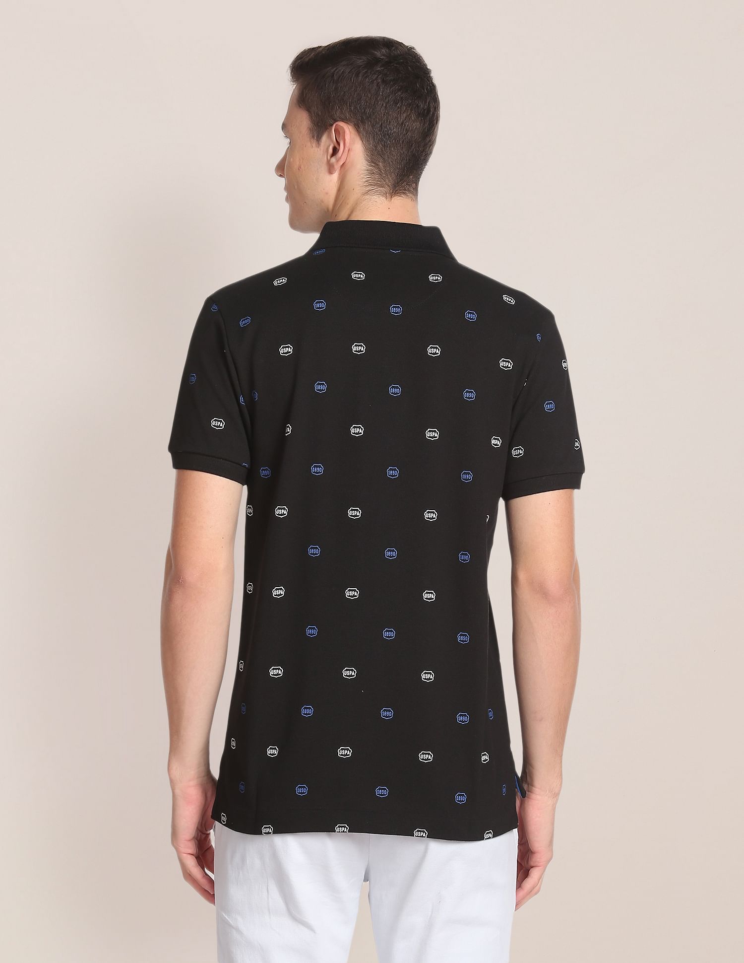 Cotton All Over Brand Print Polo Shirt Black - U.S. Polo Assn. India | Large