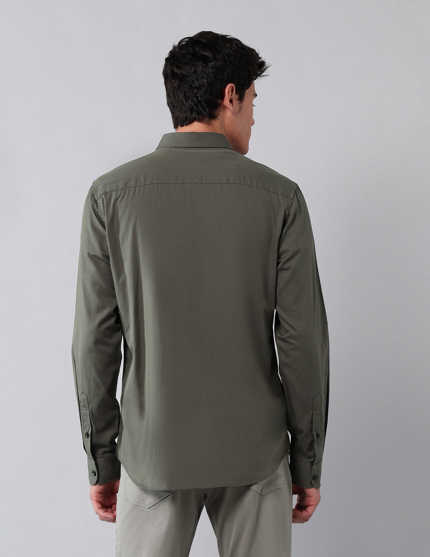 Pure Cotton Regular Fit Dobby Shirt Olive - U.S. Polo Assn. India | Large