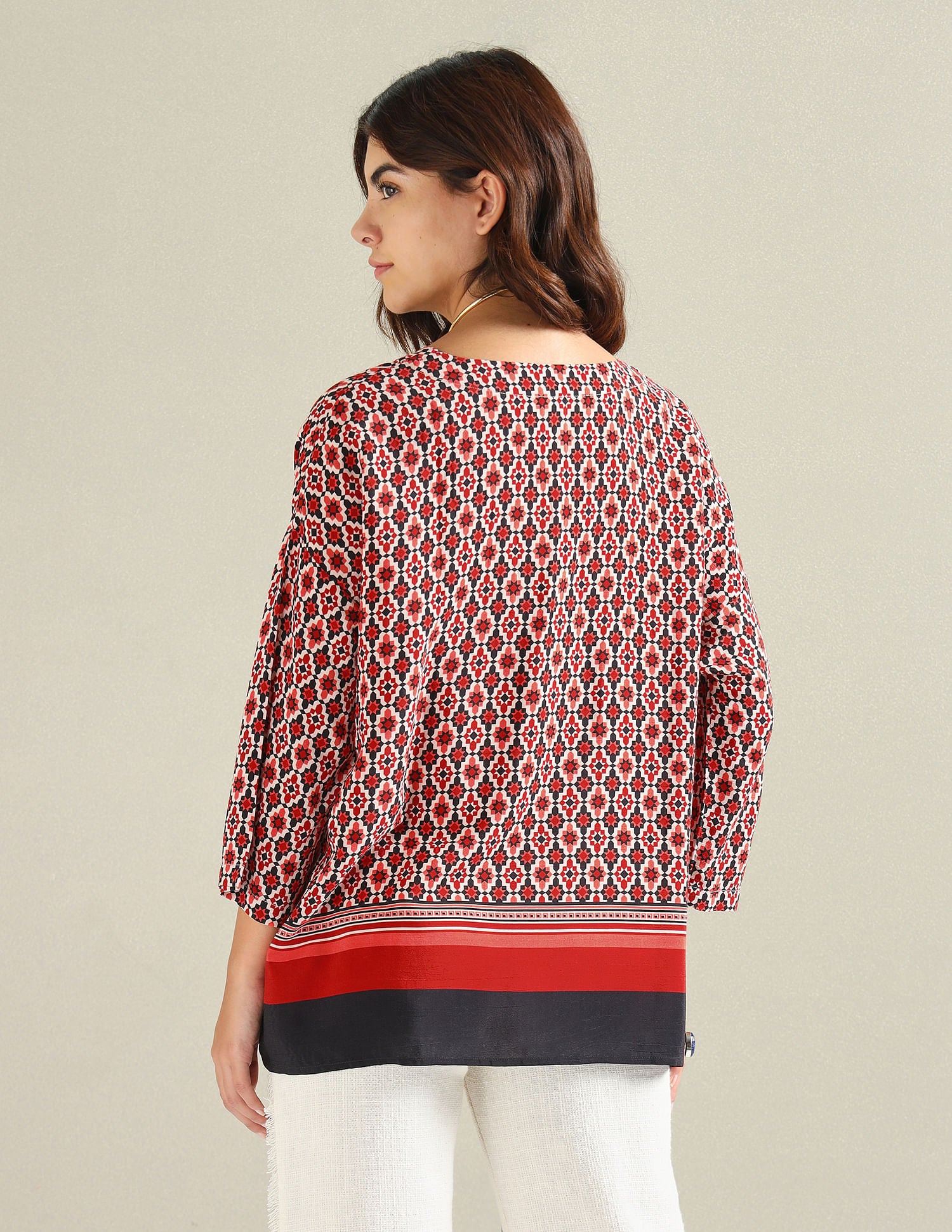 Geometric Print Kaftan Top Red - U.S. Polo Assn. India | Large