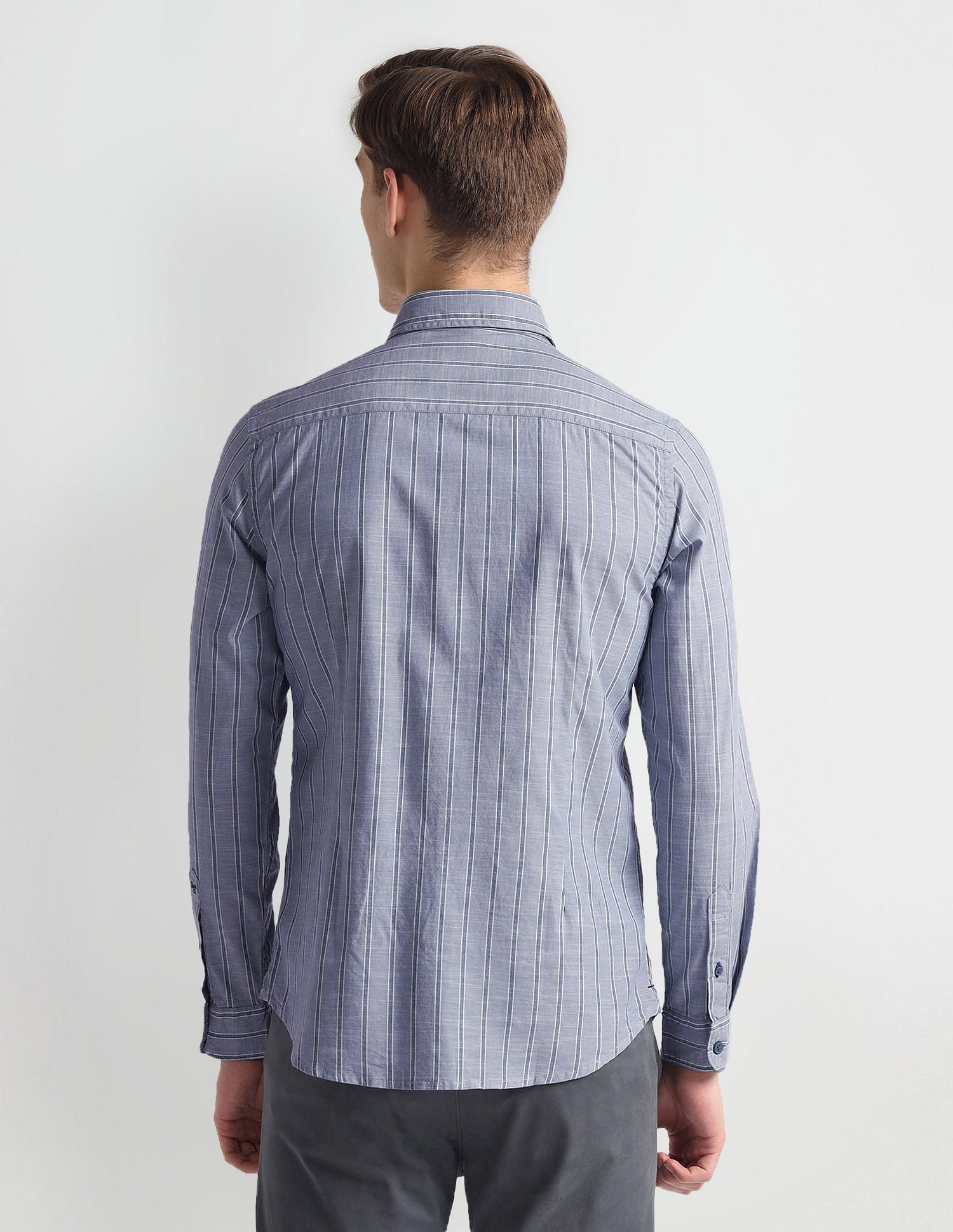 Vertical Stripe Slim Fit Shirt Steel Blue - U.S. POLO ASSN. | Large