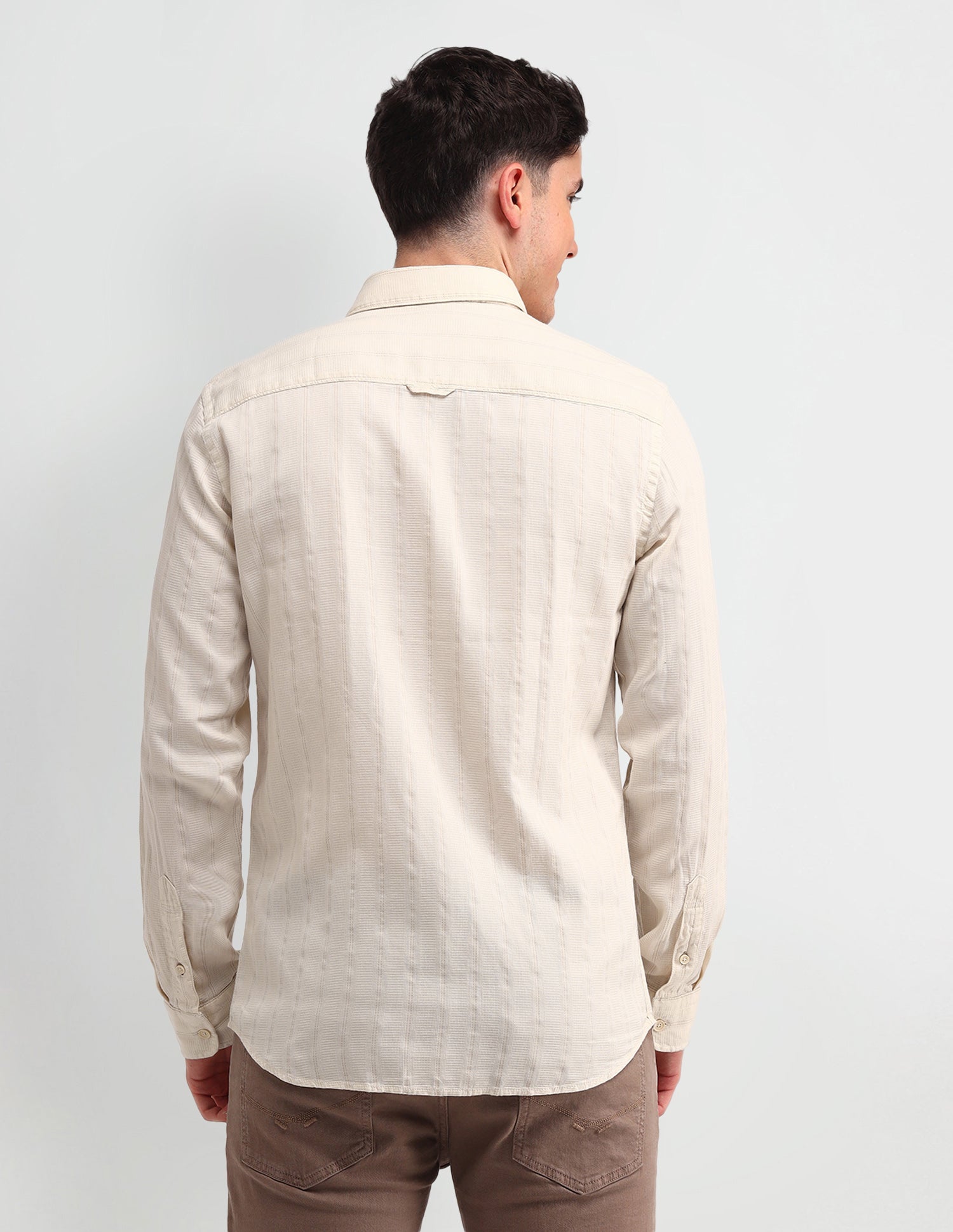 Vertical Striped Slim Fit Shirt Beige - U.S. Polo Assn. India | Large