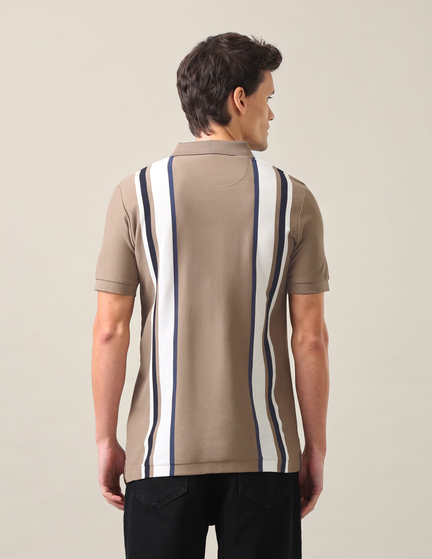 Vertical Striped Slim Fit Polo Shirt Light Brown - U.S. Polo Assn. India | Large