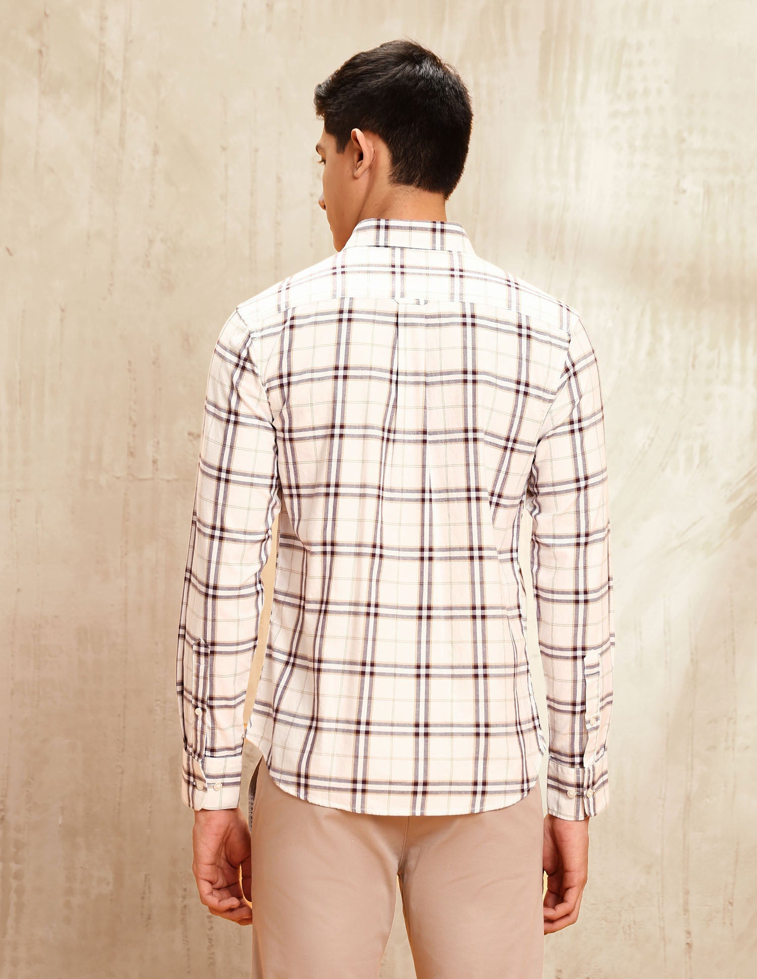 Windowpane Checked Tailored Fit Shirt Beige - U.S. POLO ASSN. | Large