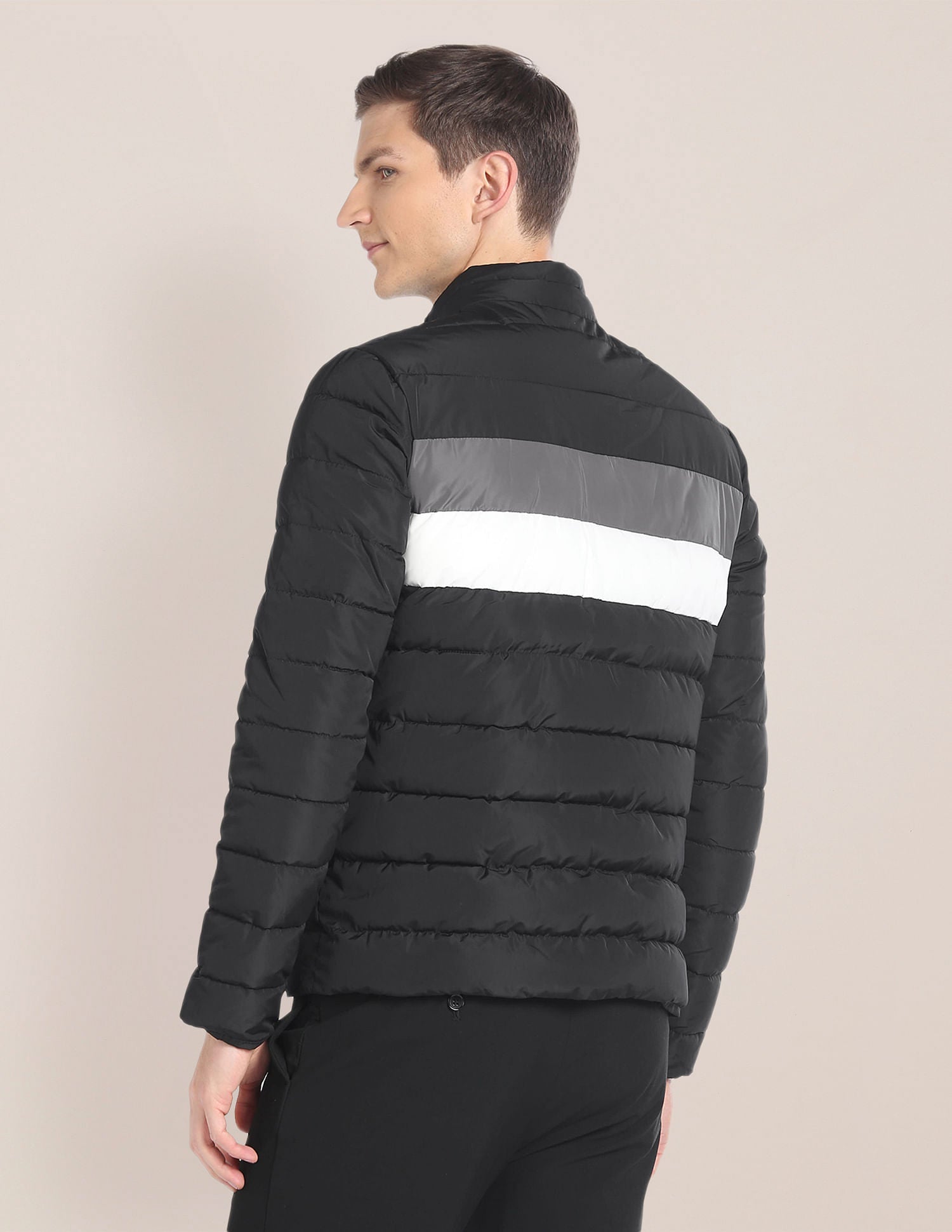 High Neck Striped Puffer Jacket Black - U.S. POLO ASSN. | Large