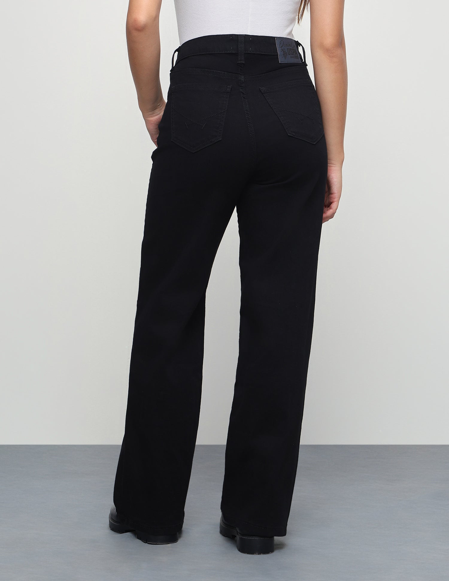 High Rise Wide Leg Fit Jeans Jet Black - U.S. Polo Assn. India | Large