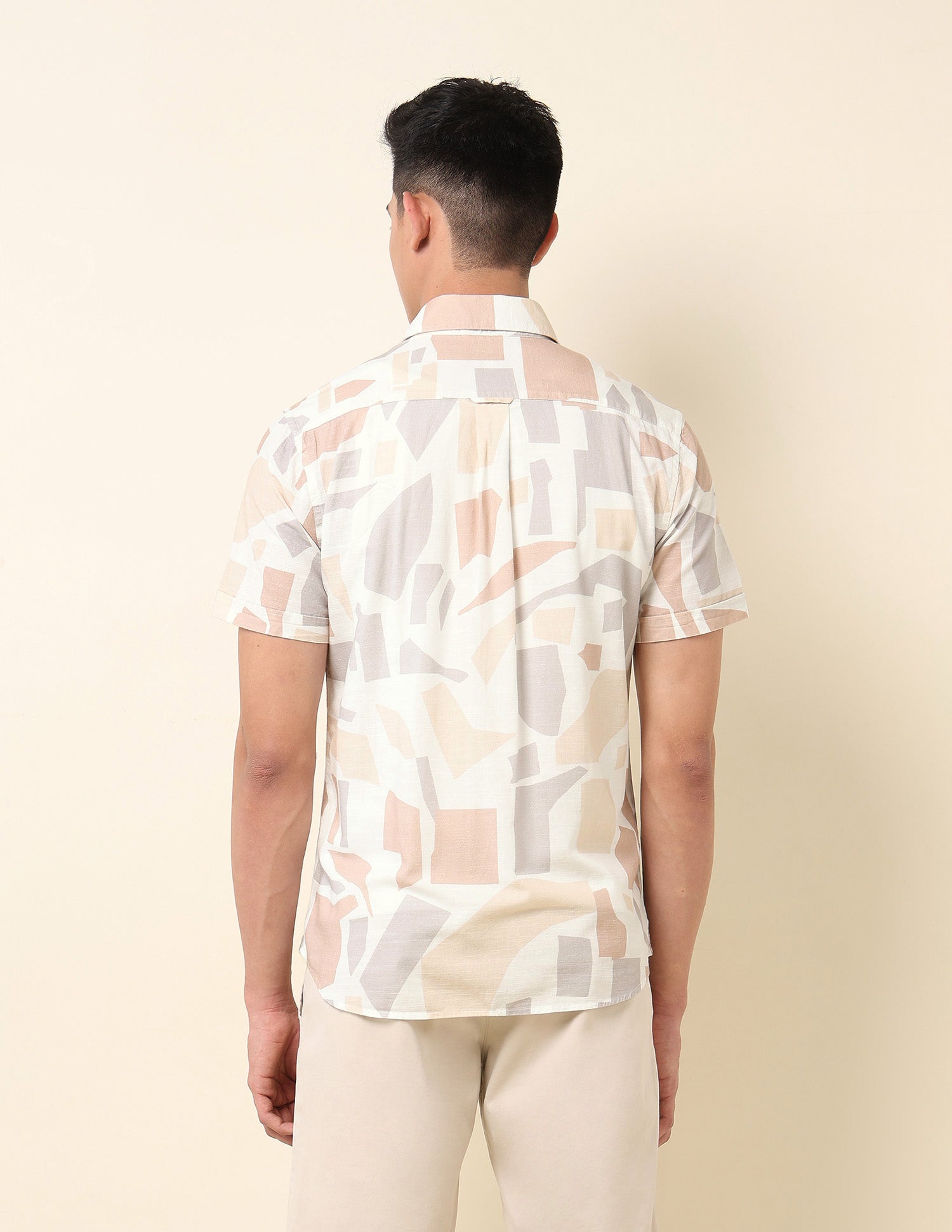 Geometric Printed Pure Cotton Shirt Beige - U.S. POLO ASSN. | Large