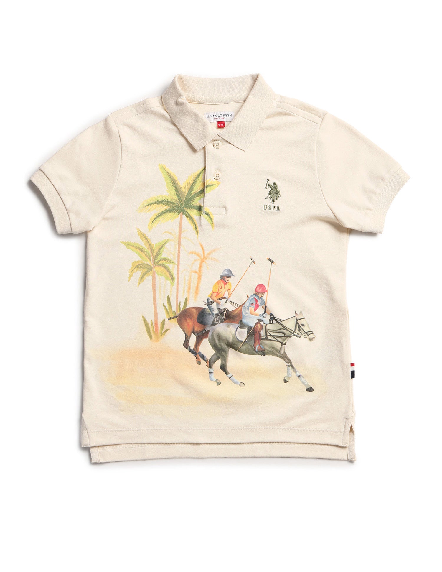 Boys Regular Fit Graphic Printed Polo Shirt Beige - U.S. Polo Assn. India | Large