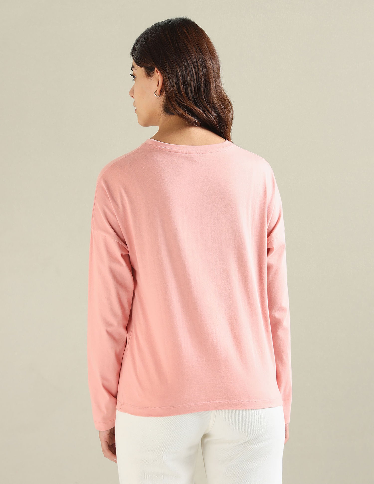 Drop Shoulder Pure Cotton T-Shirt Peach - U.S. POLO ASSN. | Large