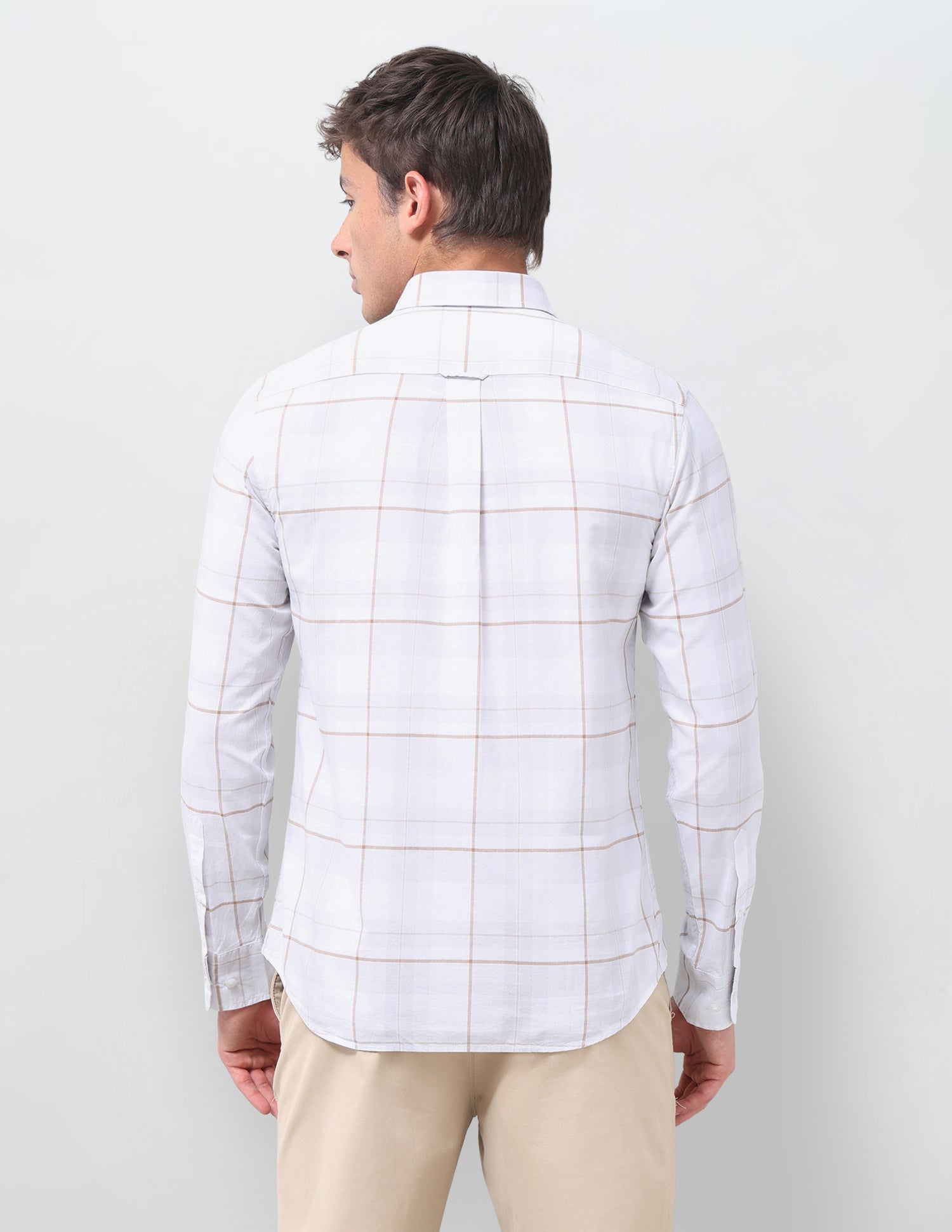Windowpane Checked Regular Fit Shirt Light Khaki - U.S. Polo Assn. India | Large