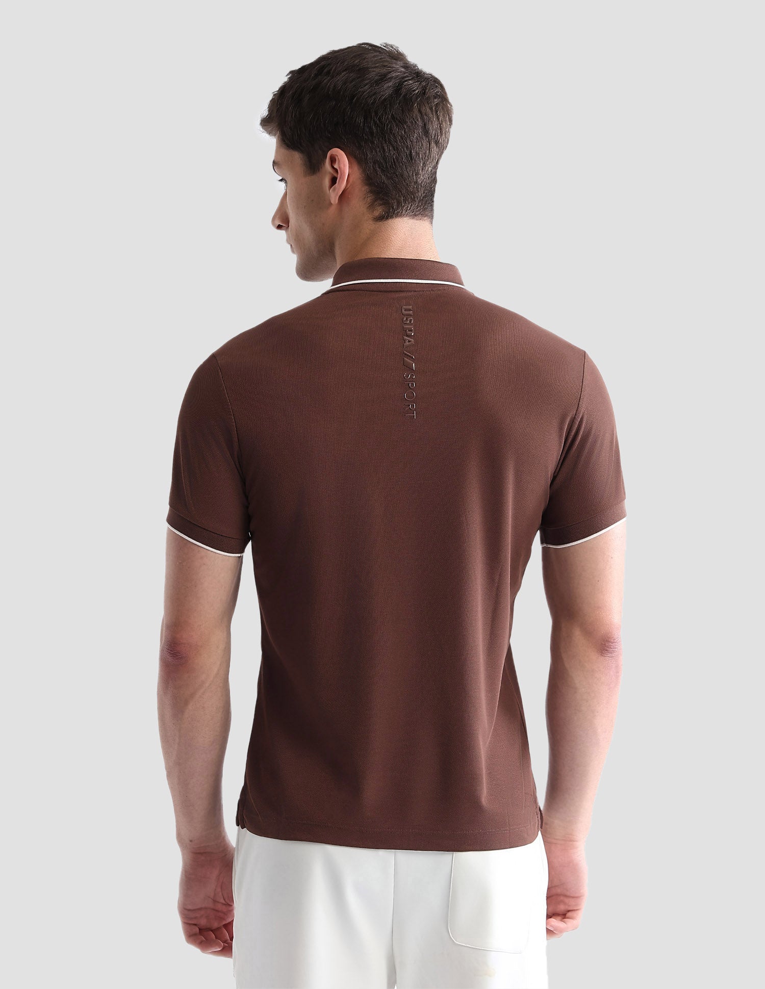 Brand Embossed Slim Fit Active Polo Shirt Brown - U.S. POLO ASSN. | Large