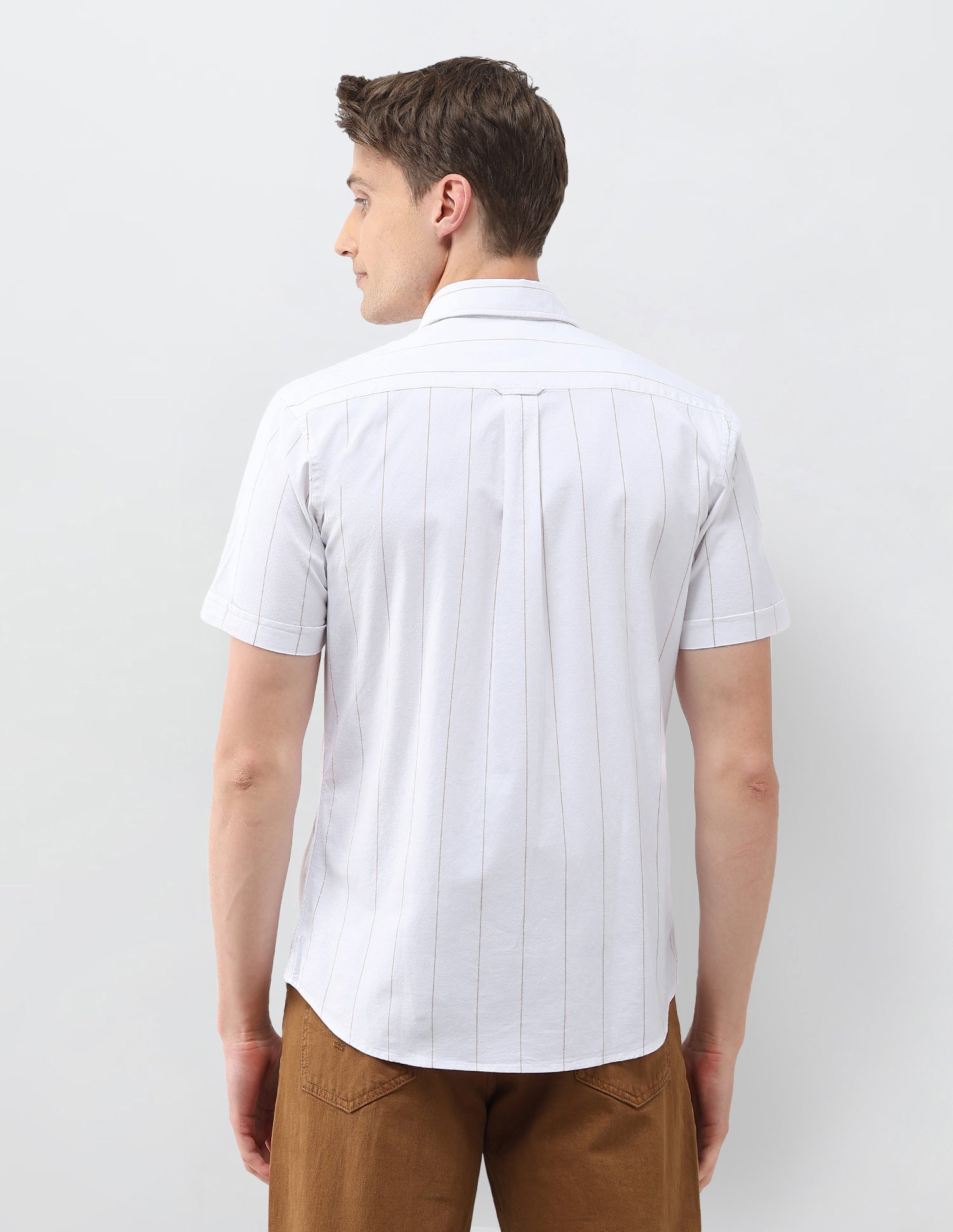 Oxford Regular Fit Vertical Striped Shirt Beige - U.S. Polo Assn. India | Large