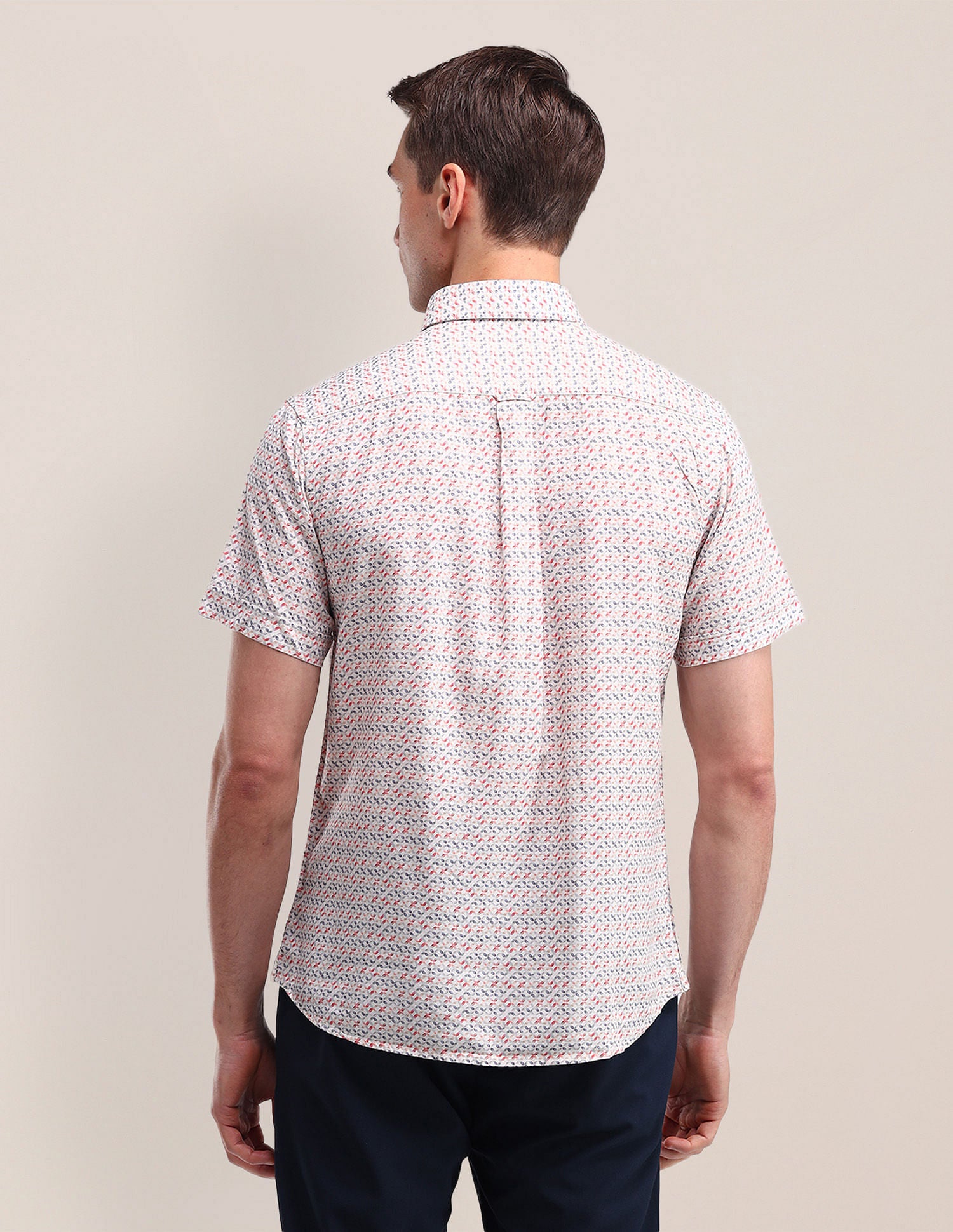 Tailored Fit Geometric Shirt Peach - U.S. Polo Assn. India | Large