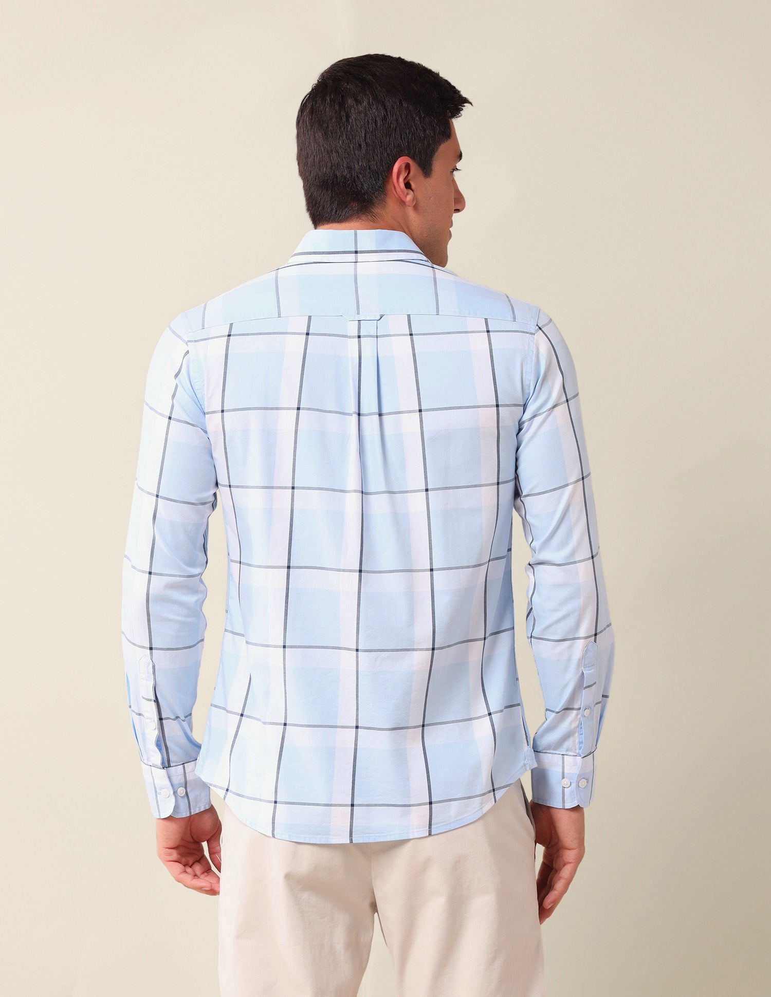 Windowpane Checked Tailored Fit Shirt Light Blue - U.S. Polo Assn. India | Large