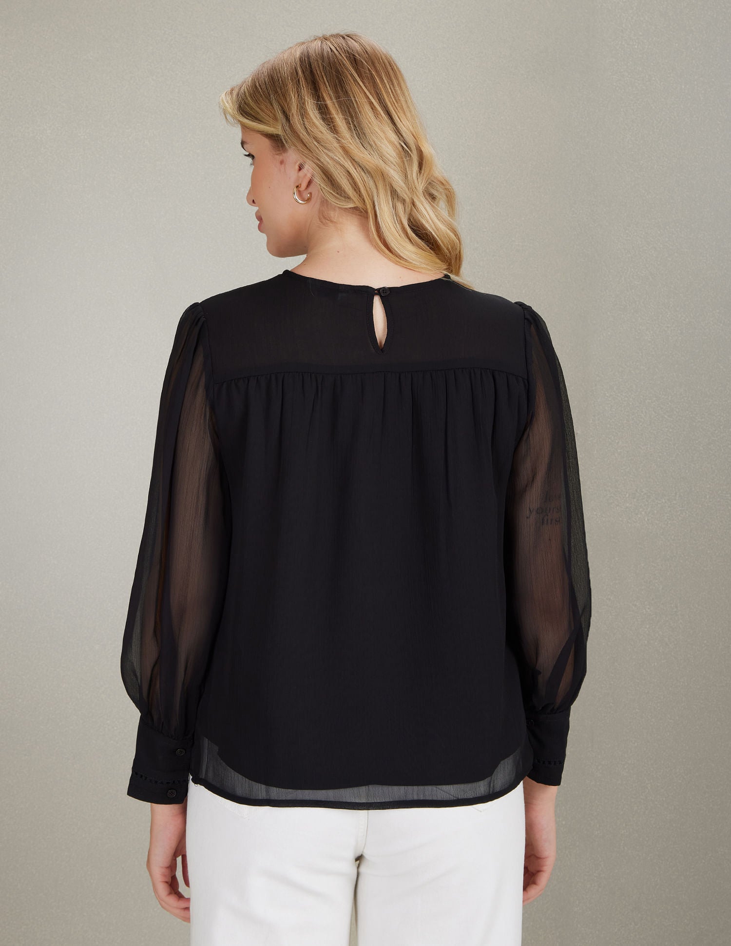 Ruffled Detail Long Sleeve Top Black - U.S. Polo Assn. India | Large