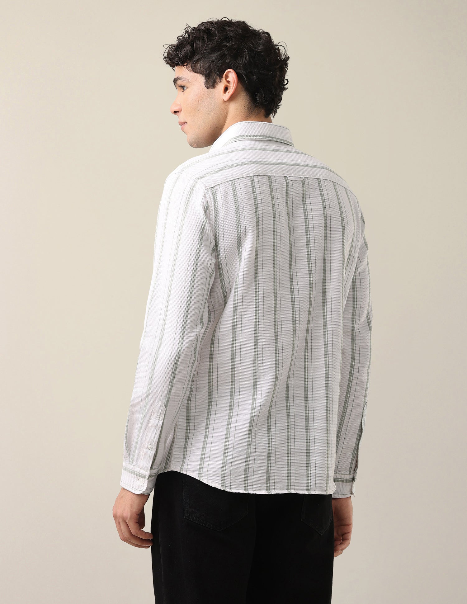 Vertical Striped Regular Fit Shirt Light Green - U.S. Polo Assn. India | Large