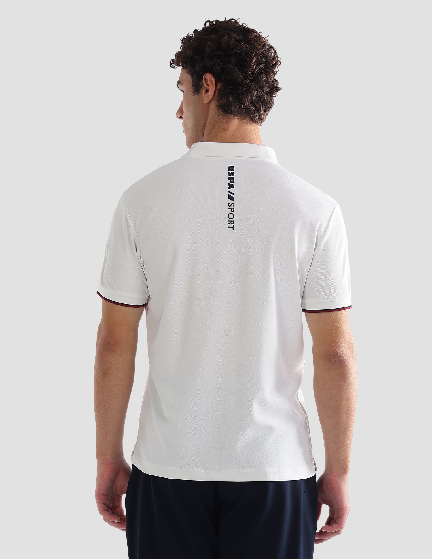 Solid Slim Fit Active Polo Shirt Off White - U.S. Polo Assn. India | Large