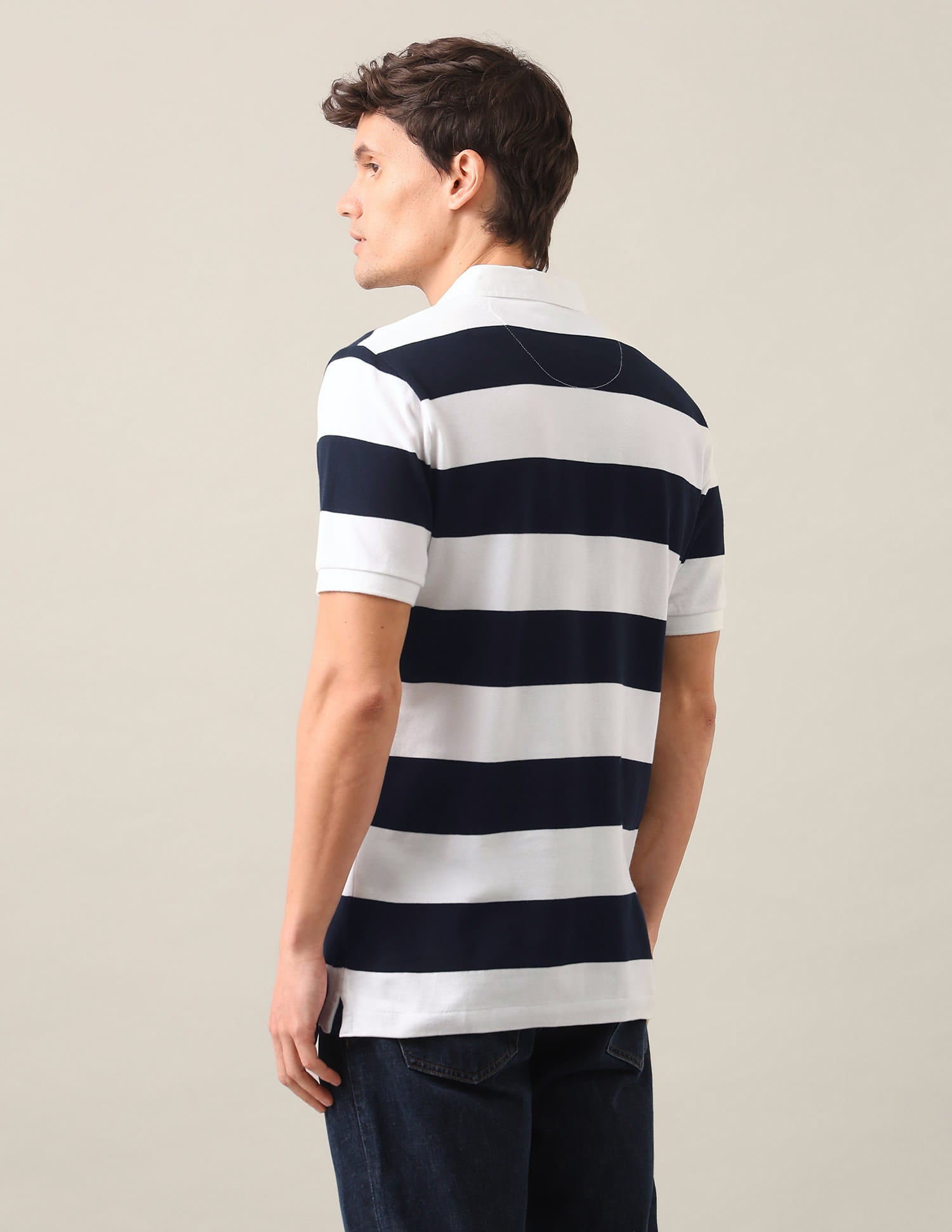 Horizontal Striped Slim Fit Polo Shirt White - U.S. Polo Assn. India | Large
