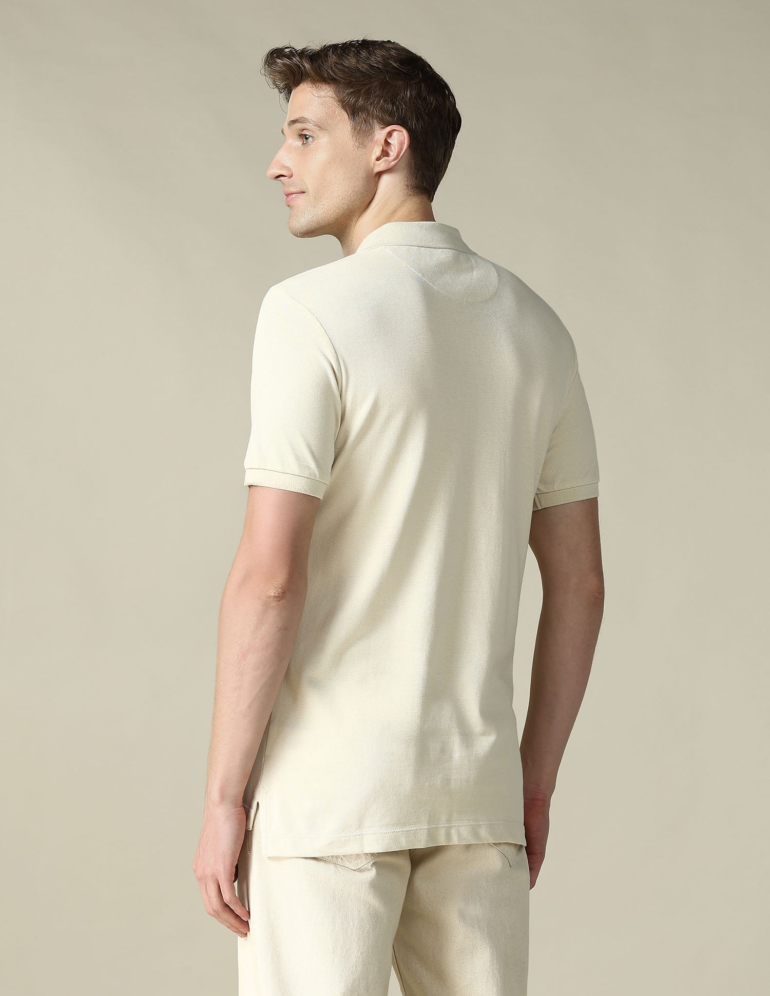 Cut & Sew Brand Embroidered Regular Fit Polo Shirt Cream - U.S. POLO ASSN. | Large