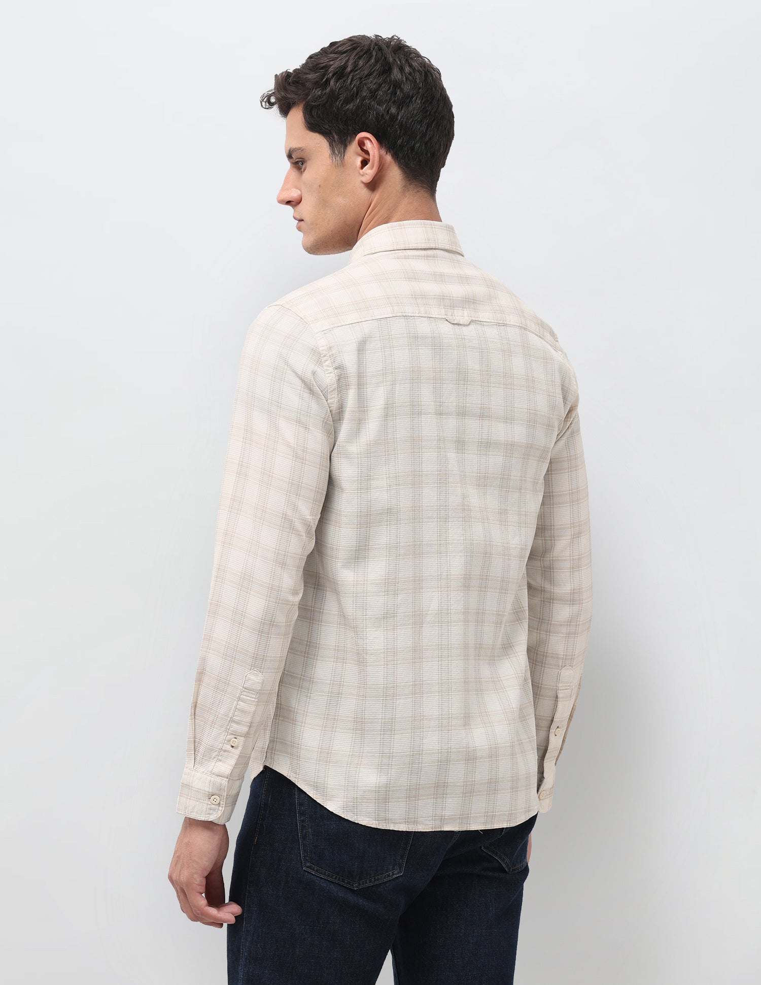 Textured With Tartan Checked Regular Fit Shirt Beige - U.S. Polo Assn. India | Large
