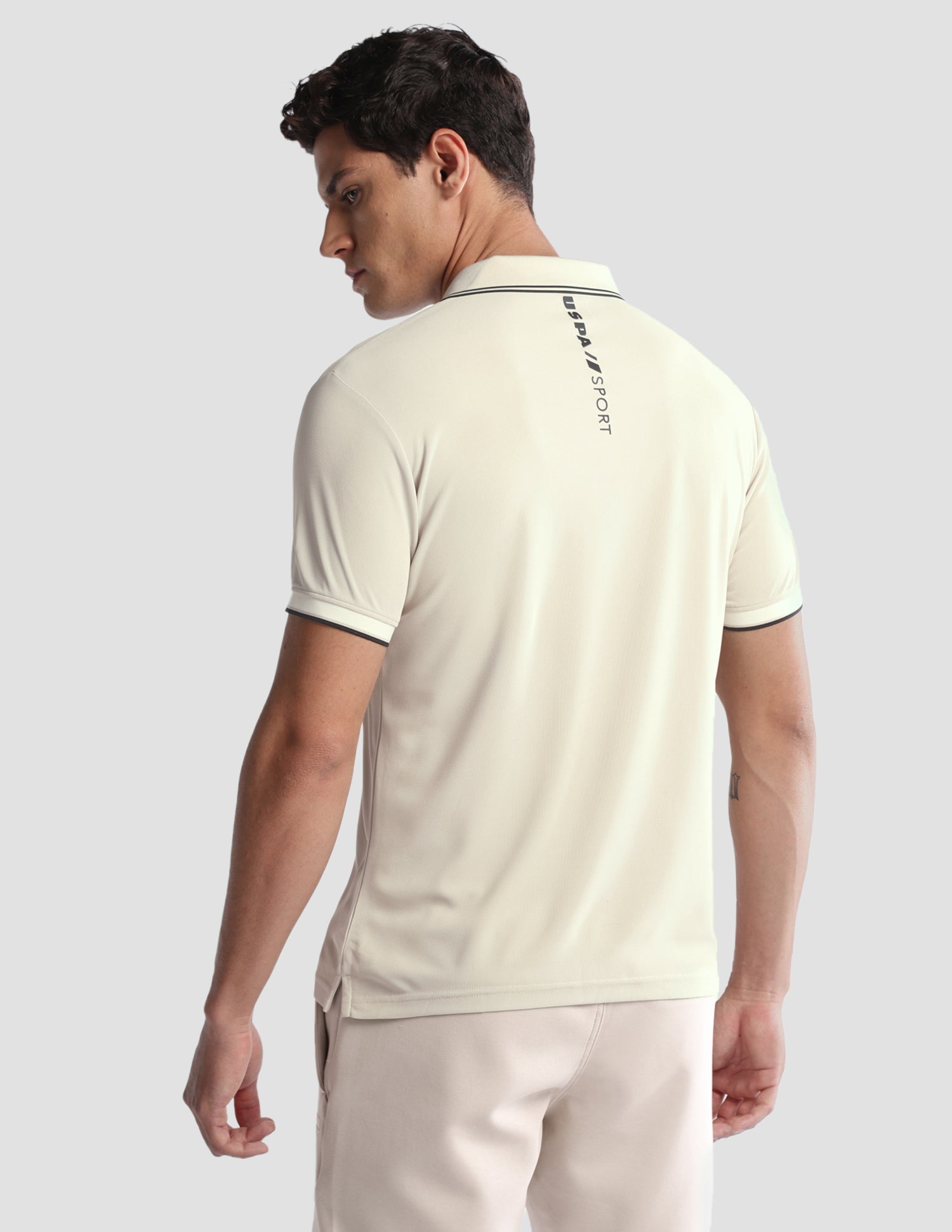 Solid Regular Fit Active Polo Shirt Beige - U.S. Polo Assn. India | Large