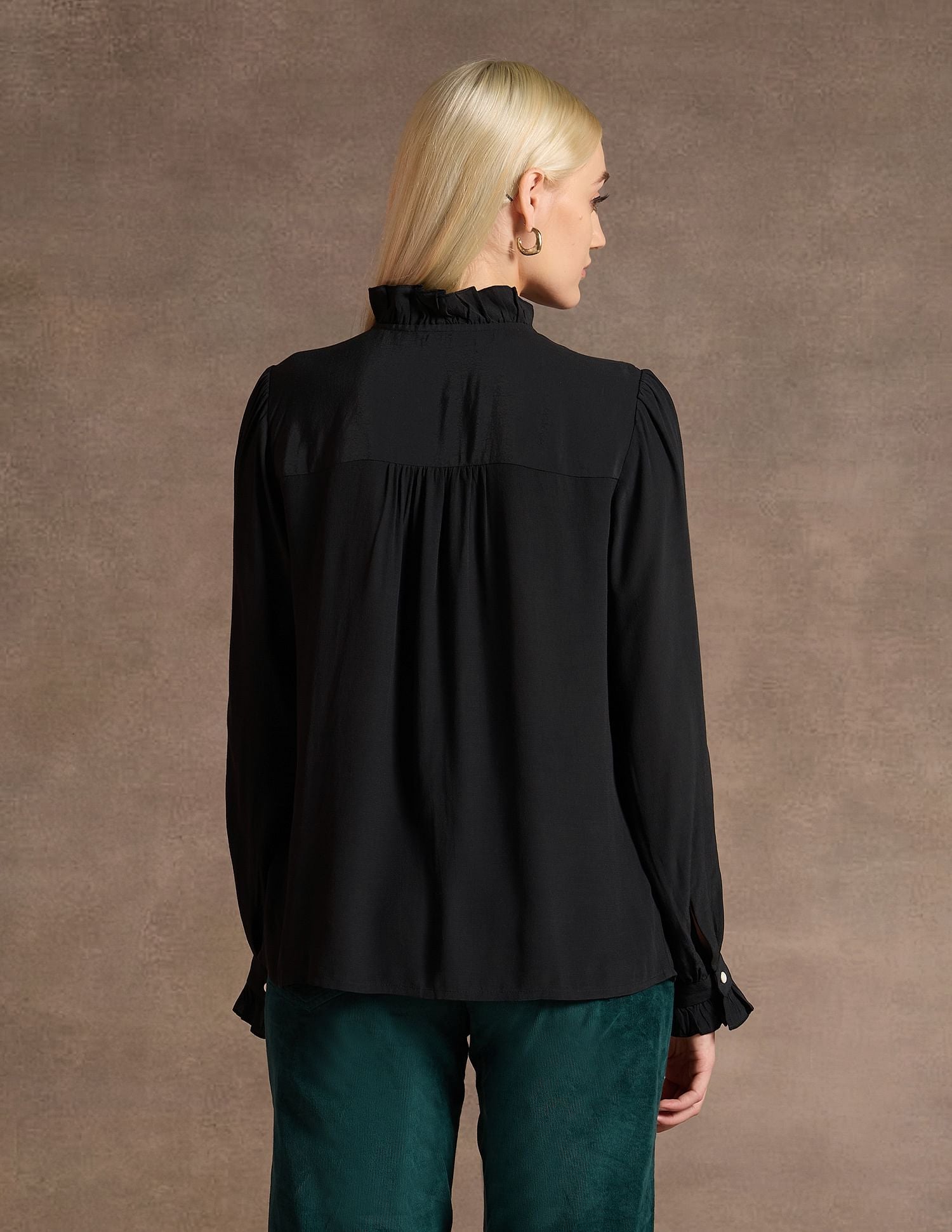 Ruffle Neck Regular Fit Top Black - U.S. POLO ASSN. | Large