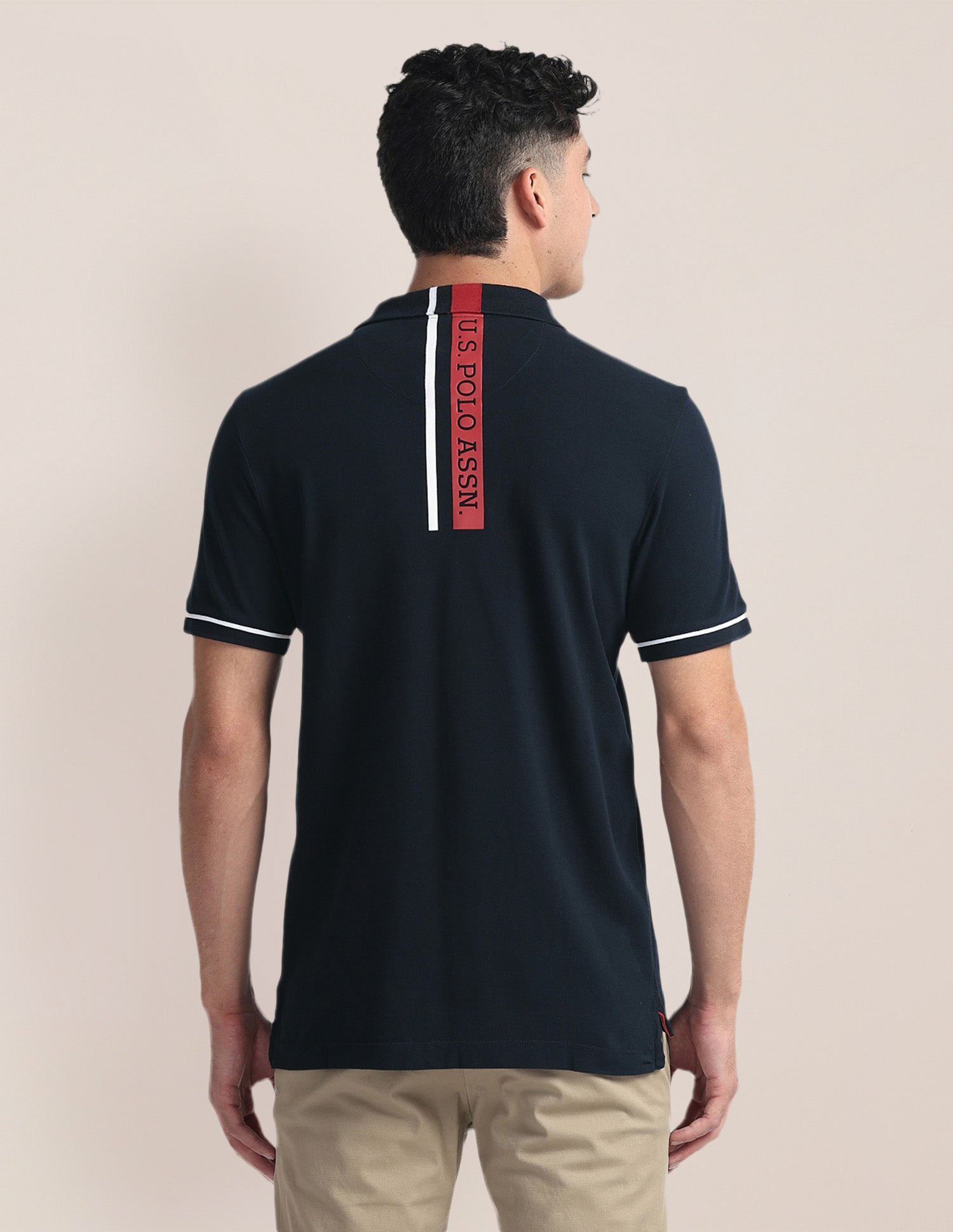 Brand Print Slim Fit Polo Shirt Navy - U.S. Polo Assn. India | Large