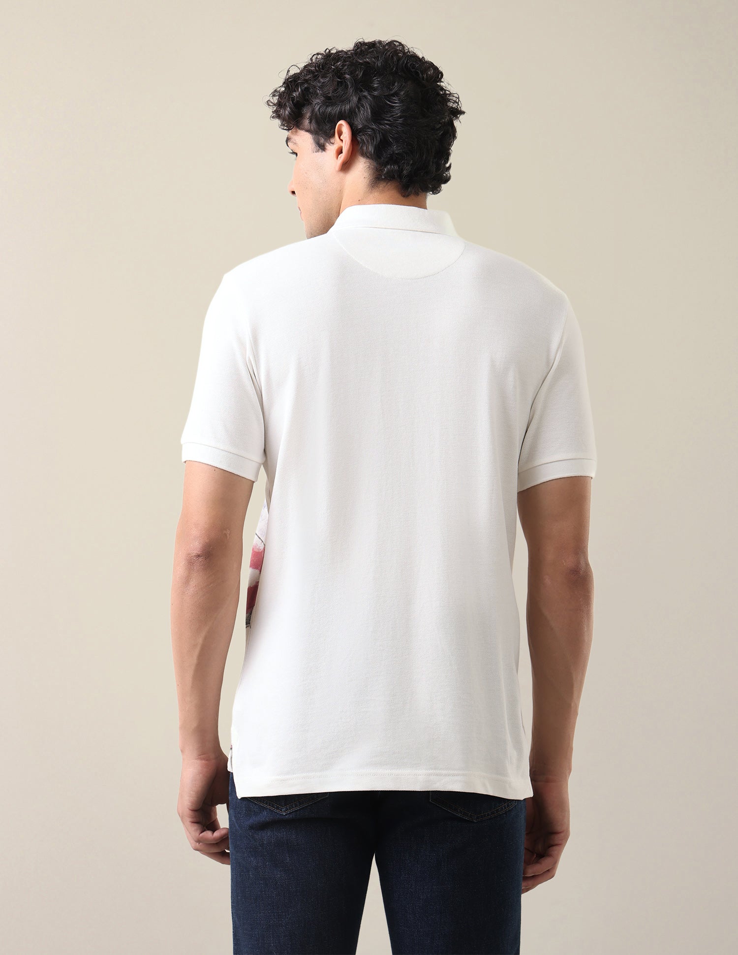 Graphic Brand Printed Slim Fit Polo Shirt Ivory - U.S. Polo Assn. India | Large