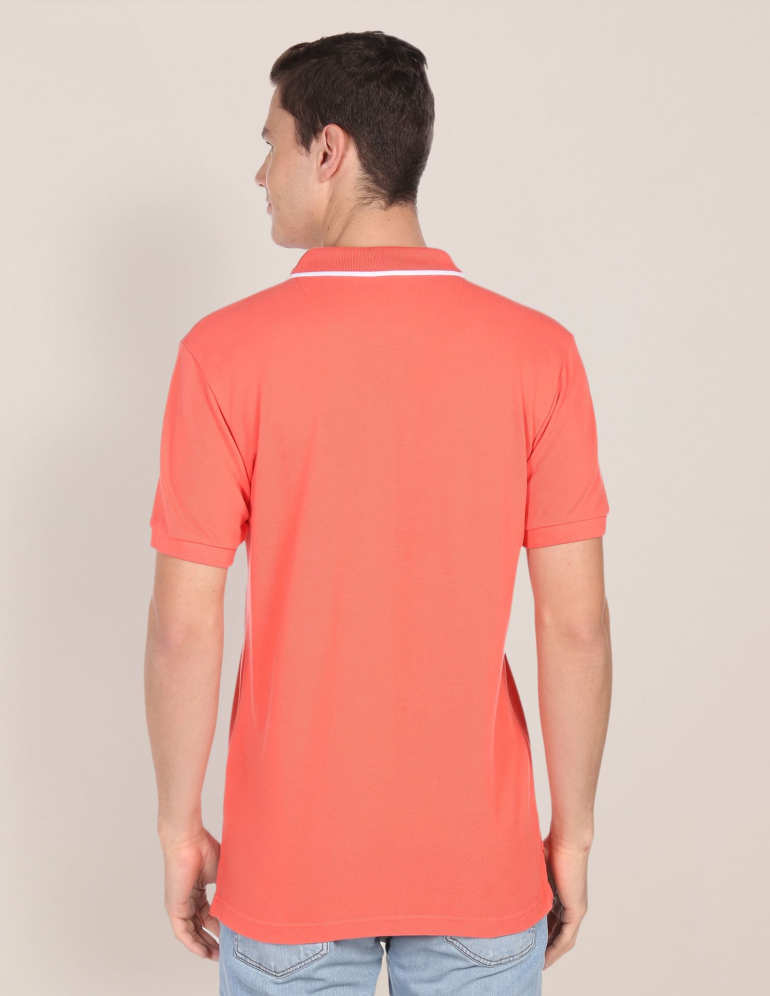 Tipped Collar Solid Polo Shirt Peach - U.S. Polo Assn. India | Large