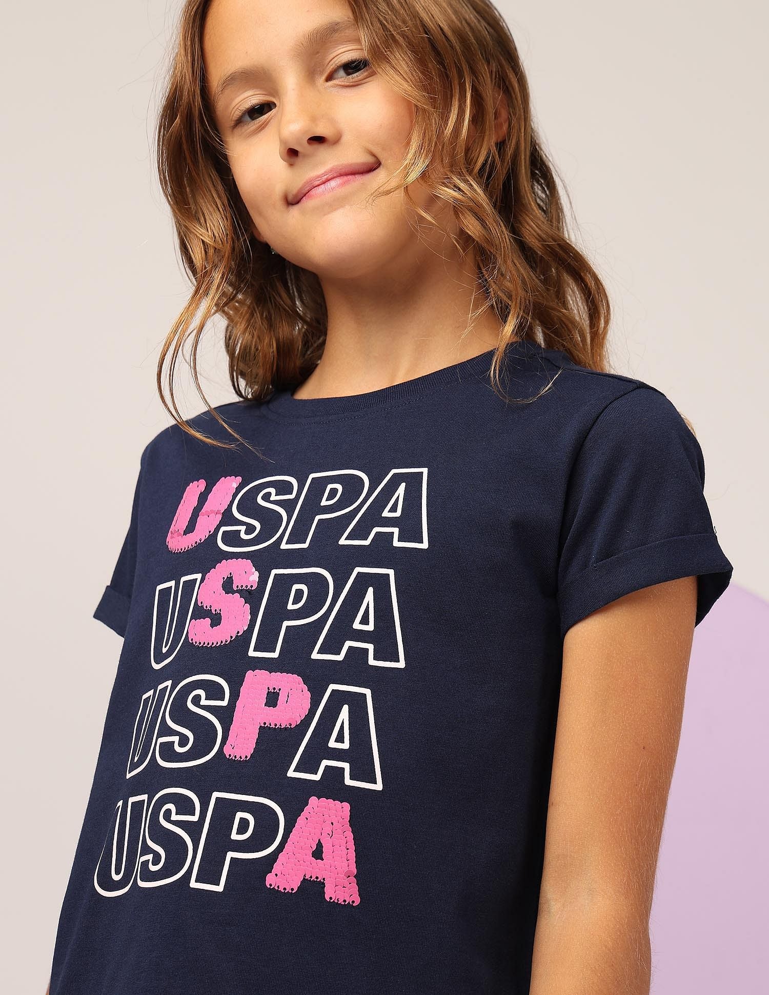 Girls Flip Sequins Relaxed Fit  T-Shirt Navy - U.S. POLO ASSN. | Large