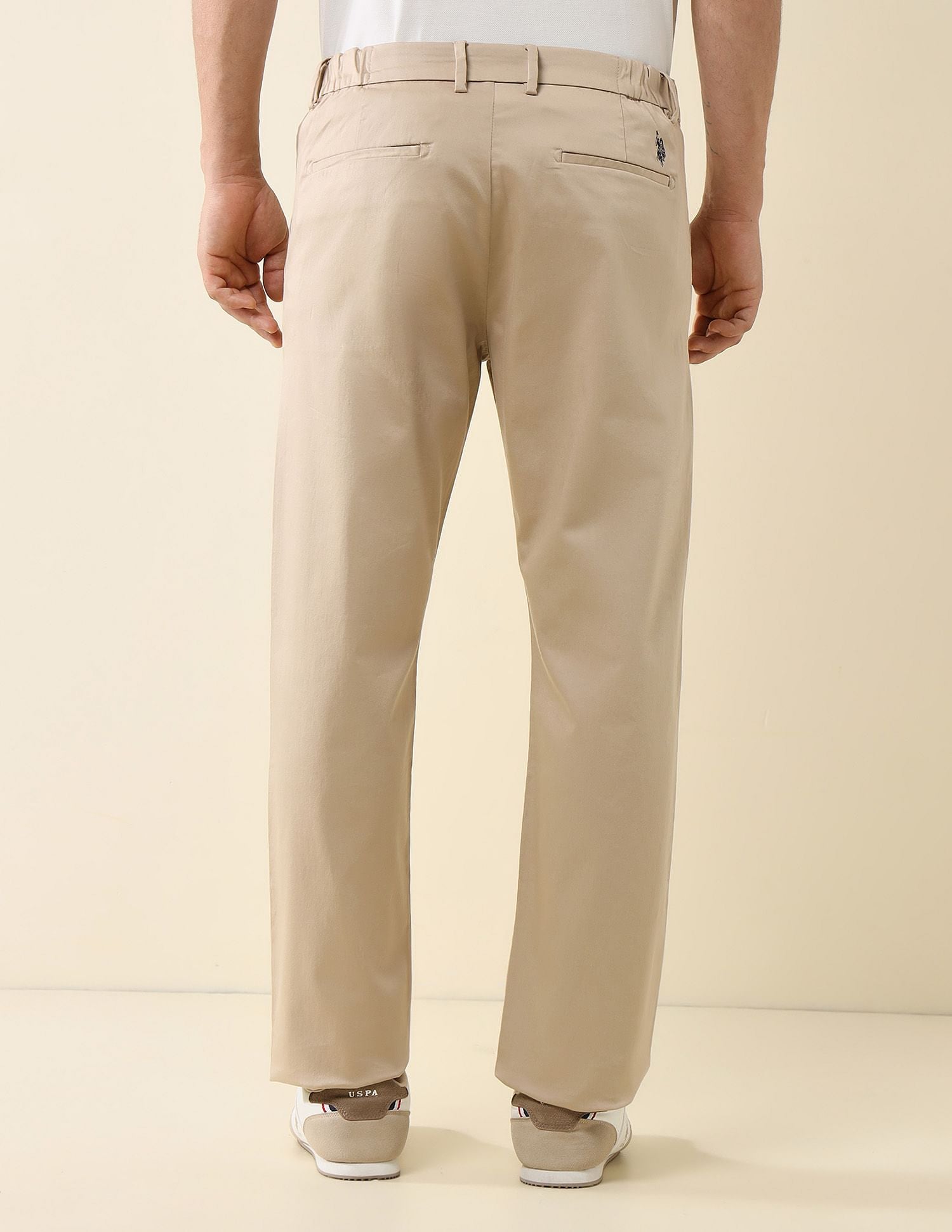 Elasticized Waist Straight Fit Trousers Beige - U.S. POLO ASSN. | Large