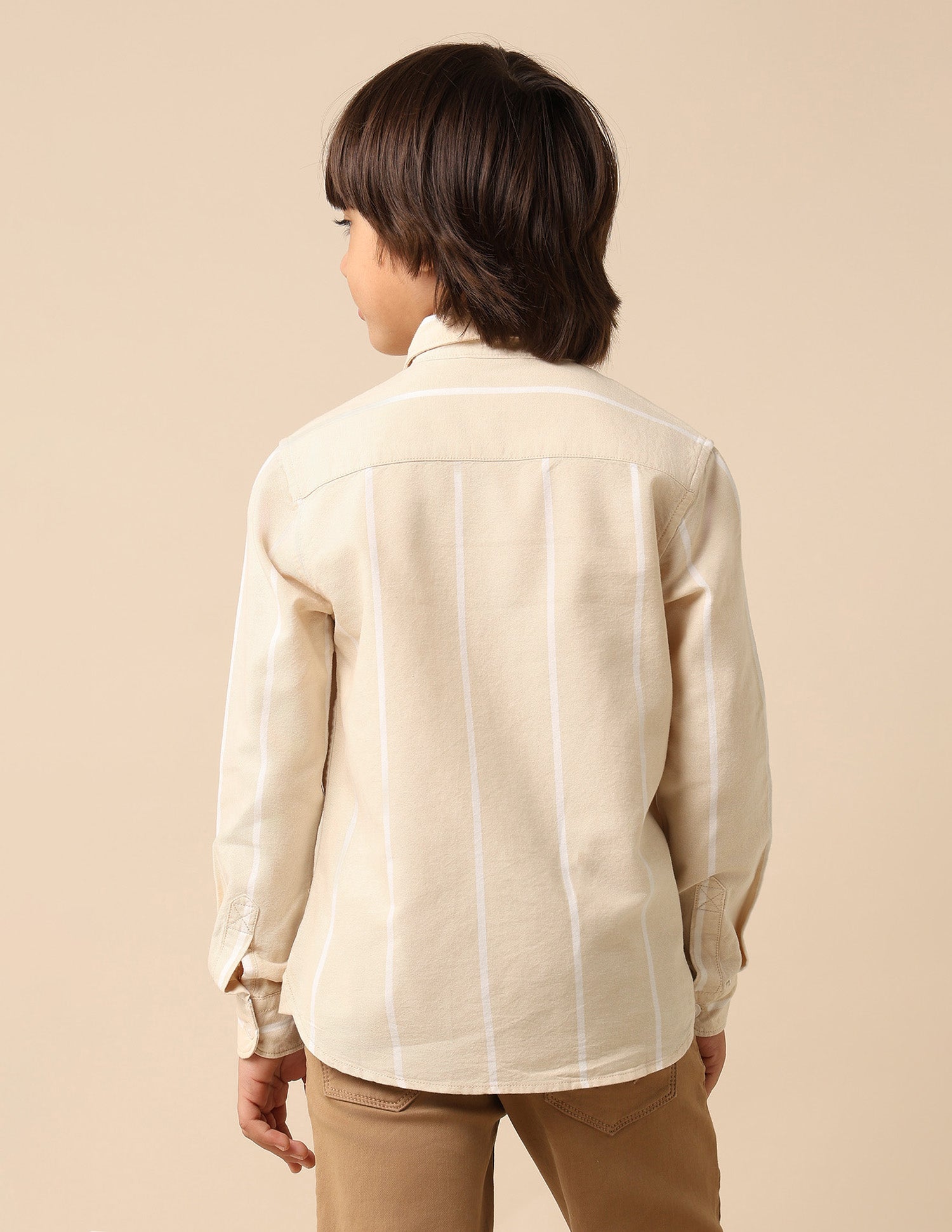 Boys Vertical Striped Oxford Shirt Beige - U.S. POLO ASSN. | Large