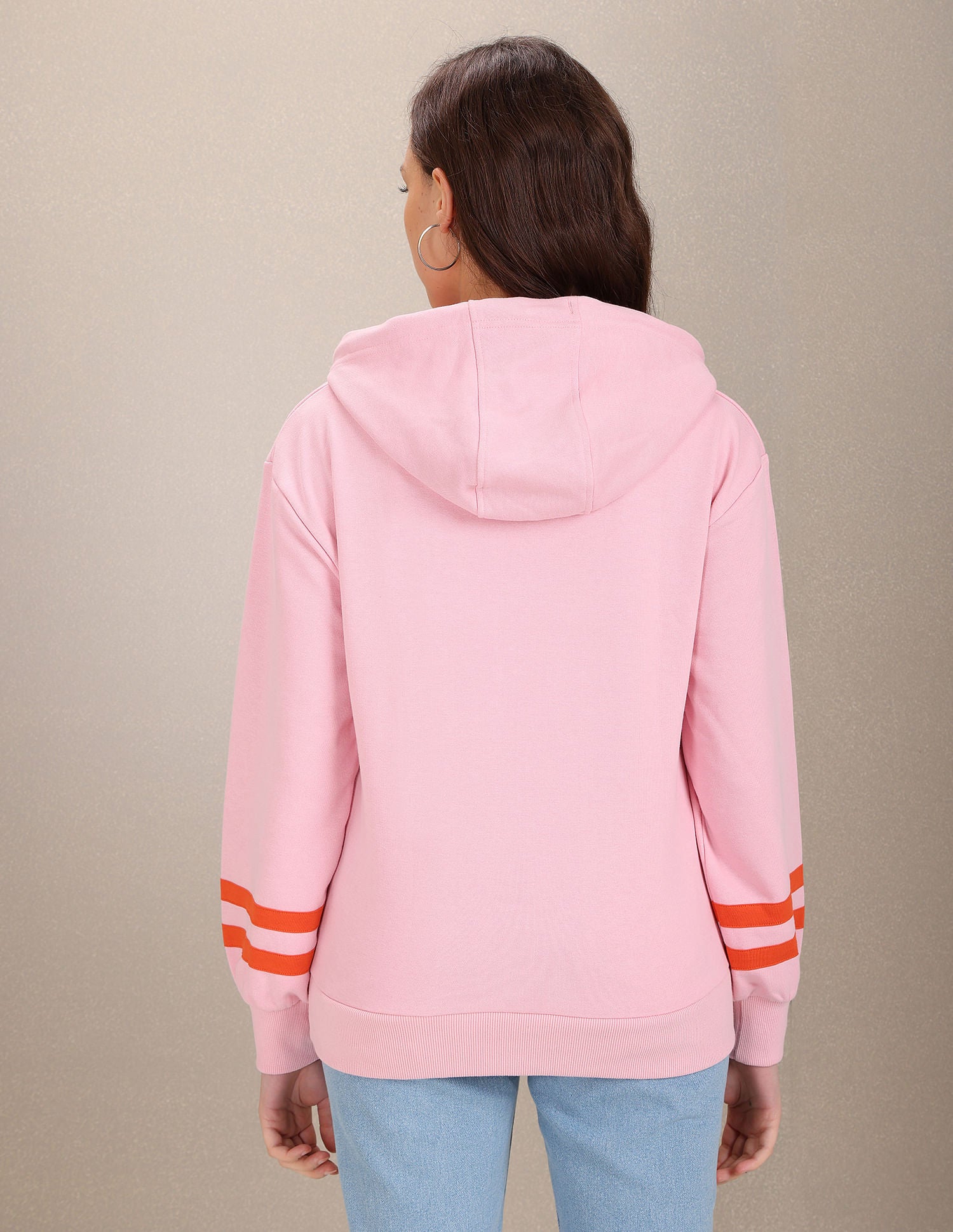 Hooded Striped Sleeve Solid Sweatshirt Pink - U.S. Polo Assn. India | Large
