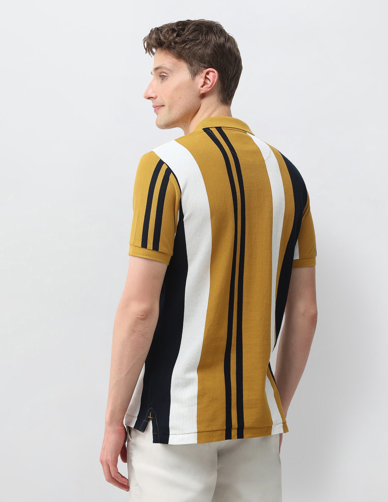 Vertical Striped Slim Fit Polo Shirt Mustard - U.S. Polo Assn. India | Large