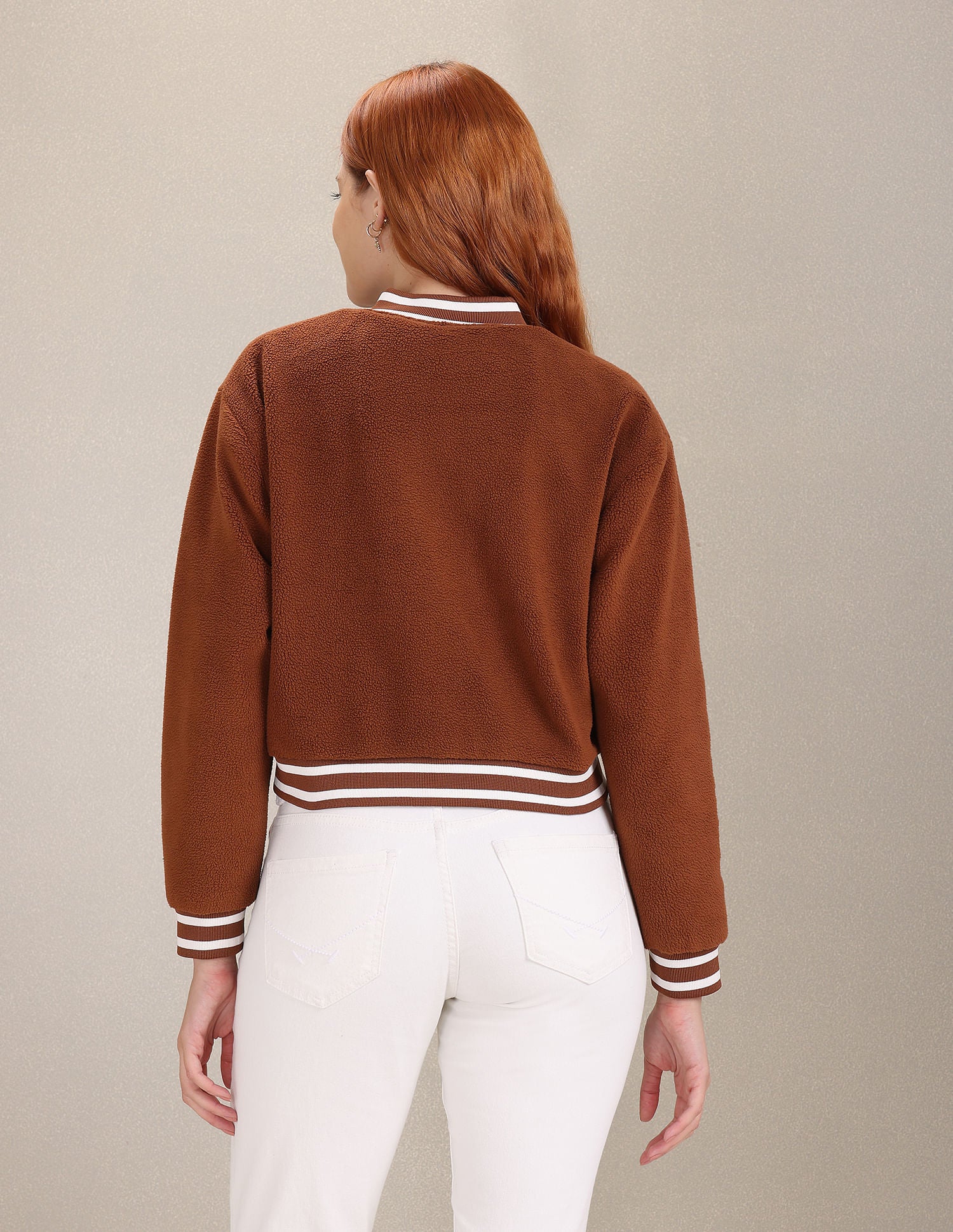 Solid Faux Fur Varsity Jacket Brown - U.S. POLO ASSN. | Large