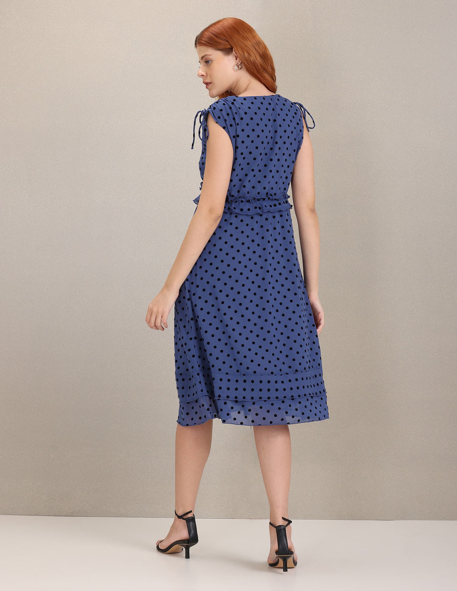 Polka Dot Print Empire Waist Dress Navy - U.S. Polo Assn. India | Large