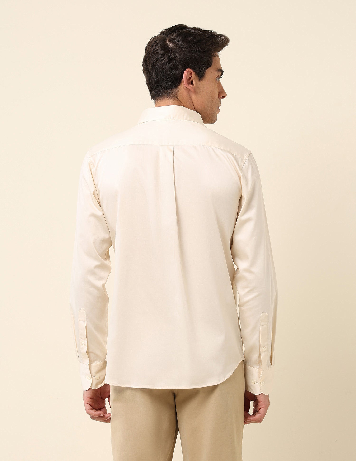 Tailored Fit Satin Pure Cotton Shirt Light Yellow - U.S. Polo Assn. India | Large