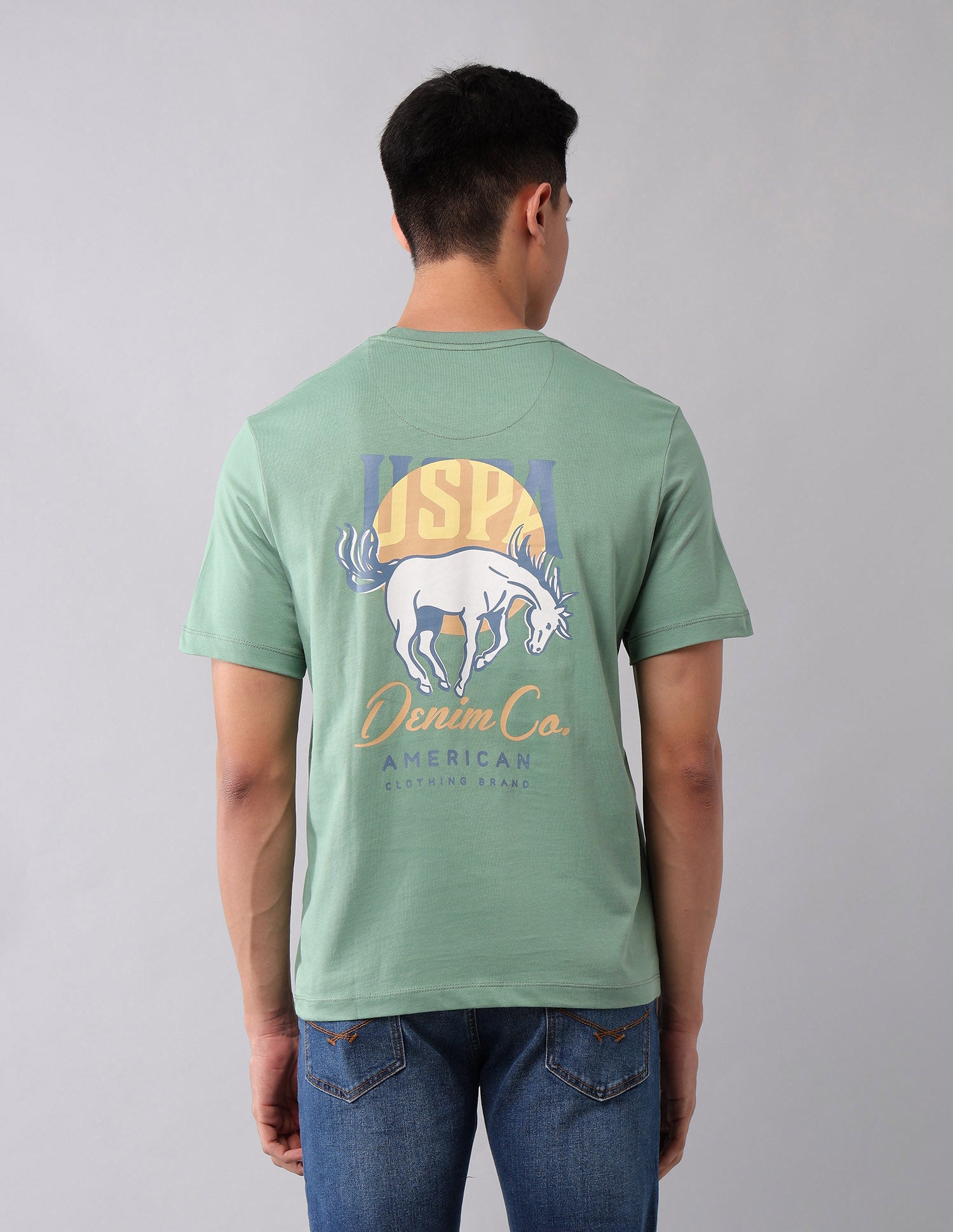 Brand Printed Muscle Fit T-Shirt Light Green - U.S. Polo Assn. India | Large