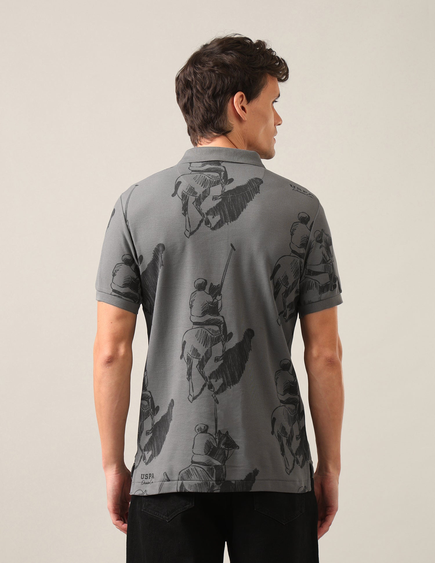 Graphic Brand Printed Slim Fit Polo Shirt Dark Grey - U.S. Polo Assn. India | Large