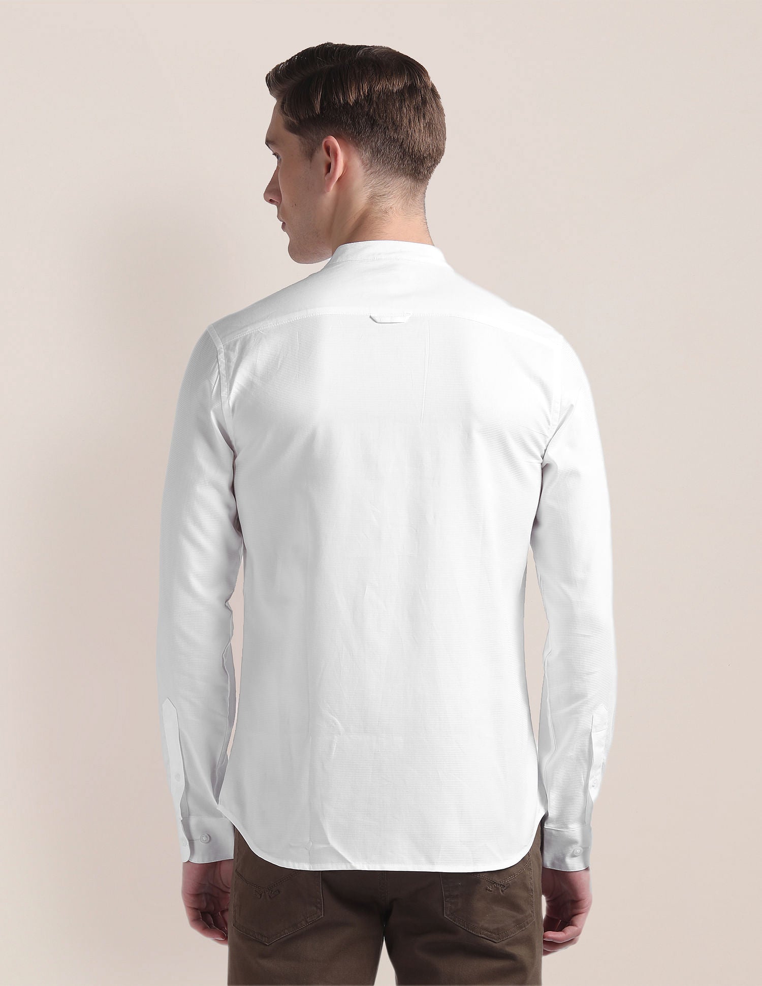 Mandarin Collar Cotton Shirt White - U.S. Polo Assn. India | Large