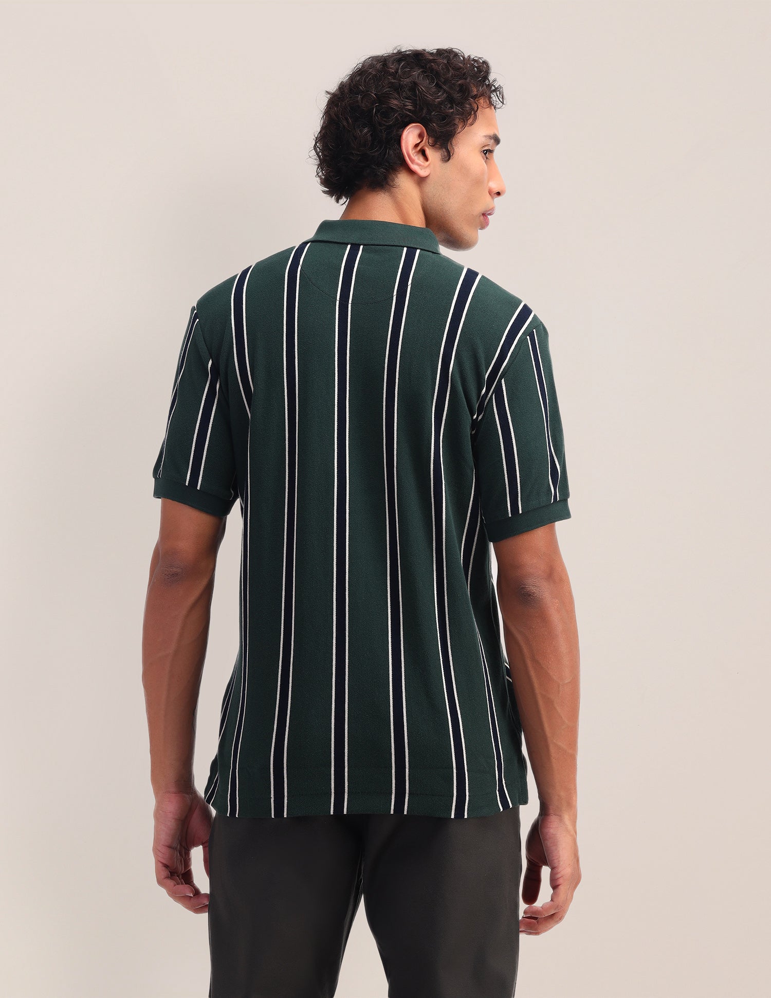 Pure Cotton Vertical Striped Polo Shirt Green - U.S. Polo Assn. India | Large