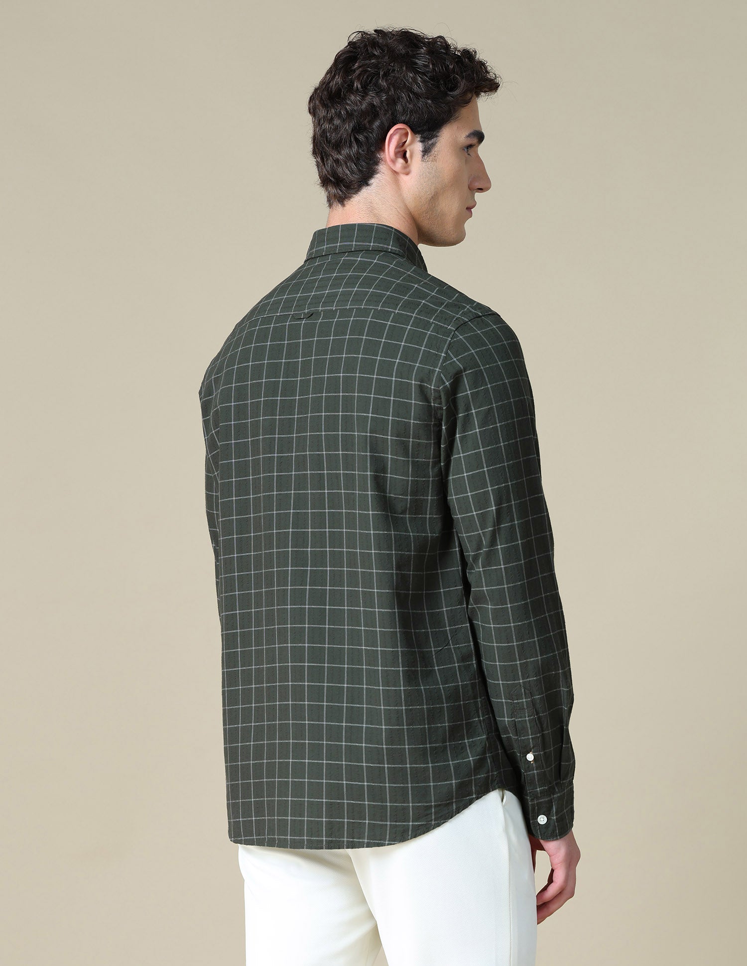 Graph Checked Seersucker Shirt Dark Olive - U.S. Polo Assn. India | Large