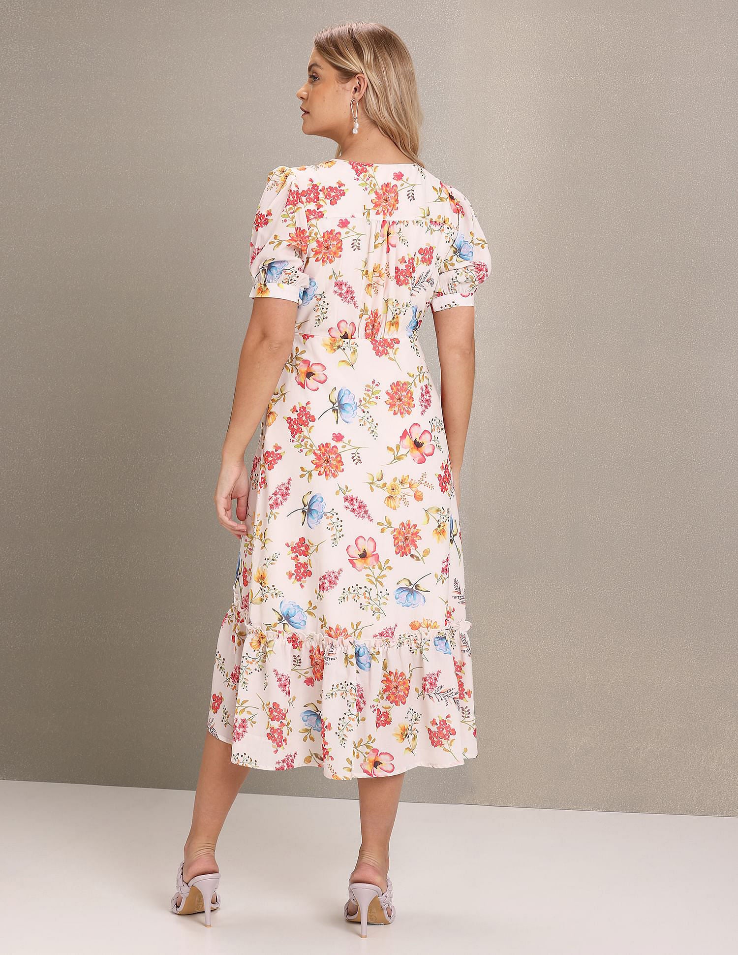 V-Neck Floral Print Fit And Flare Dress White and Pink - U.S. POLO ASSN. | Large