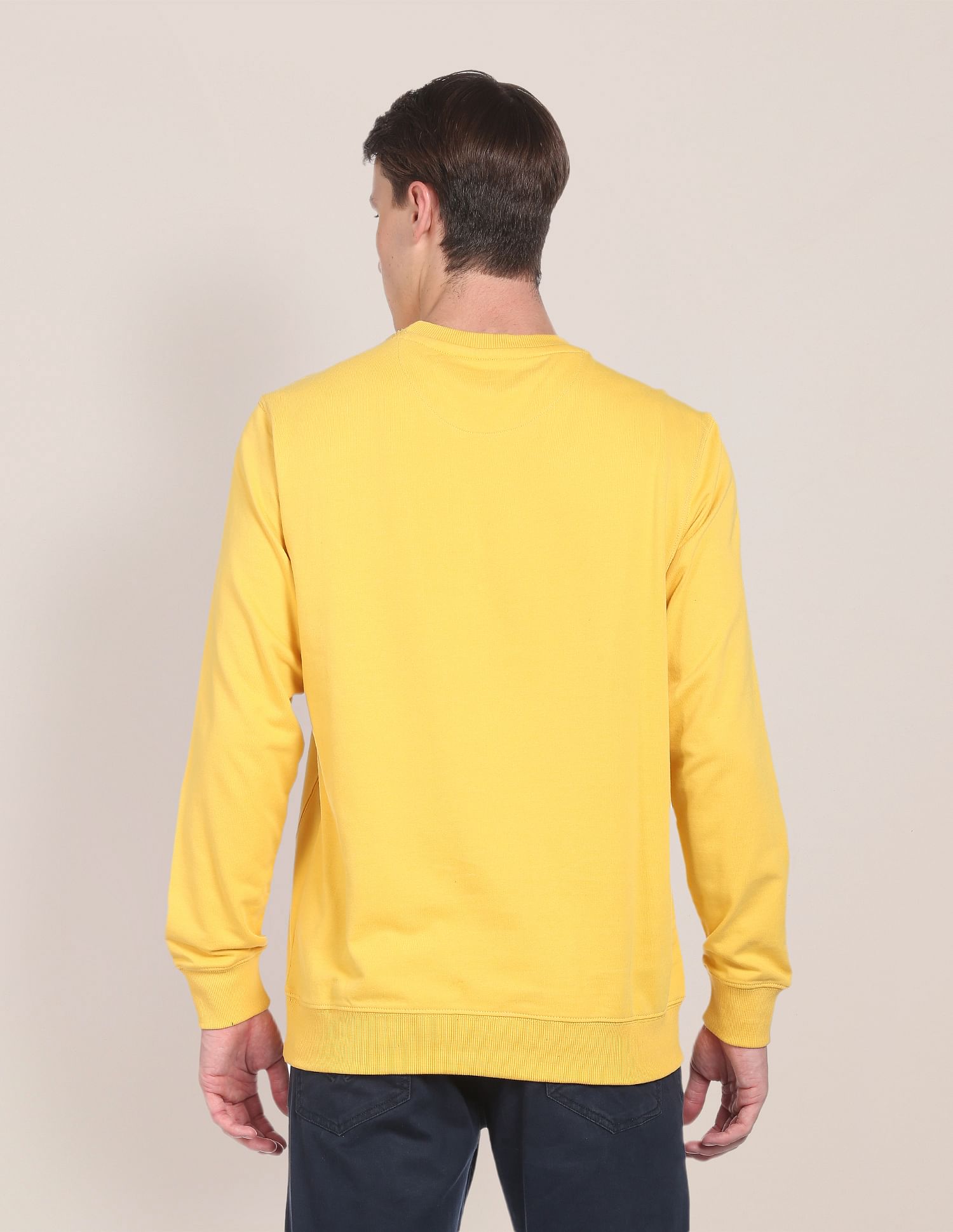 Contrast Stripe Crew Neck Sweatshirt Yellow - U.S. Polo Assn. India | Large