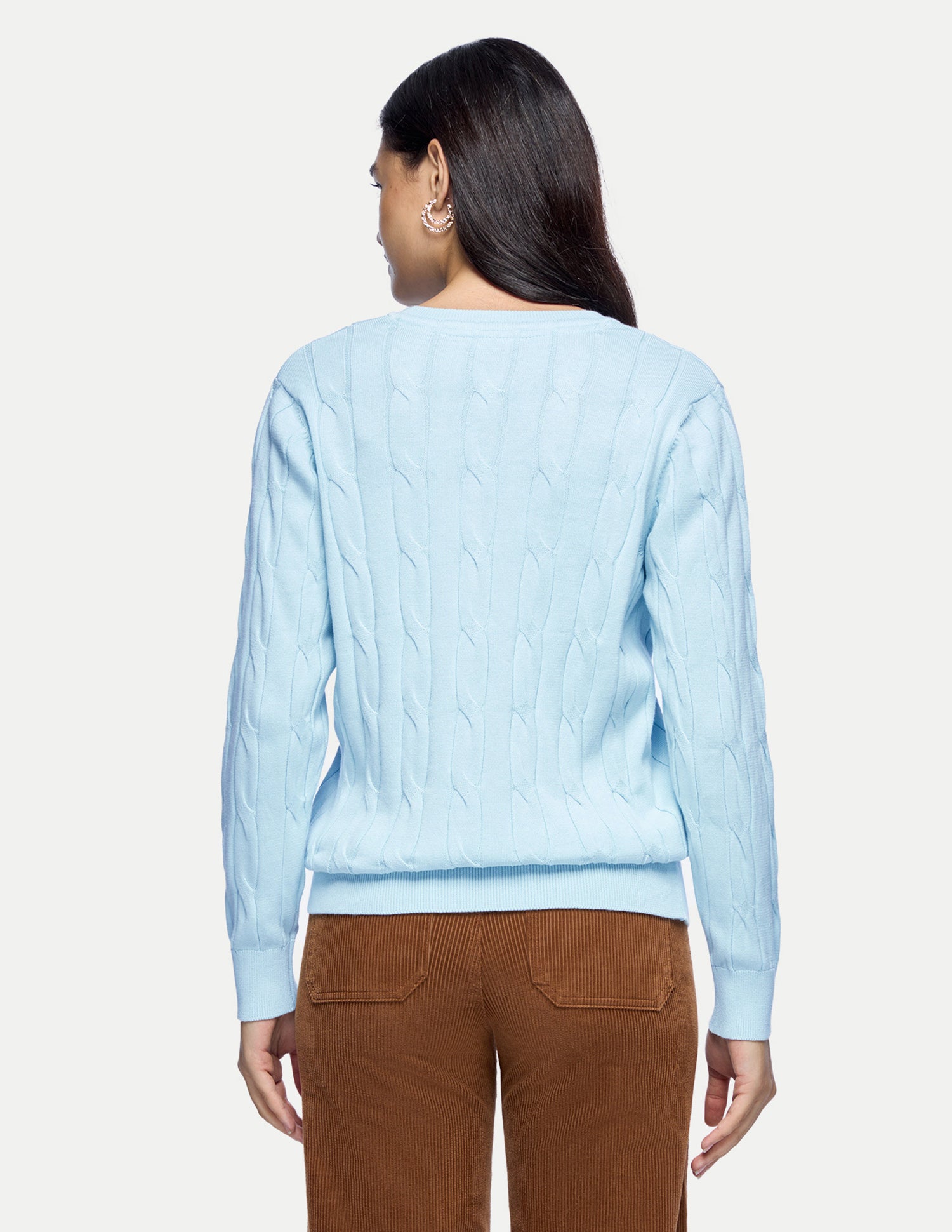 Cable Patterned Knit Regular Fit Sweater Light Blue - U.S. Polo Assn. India | Large