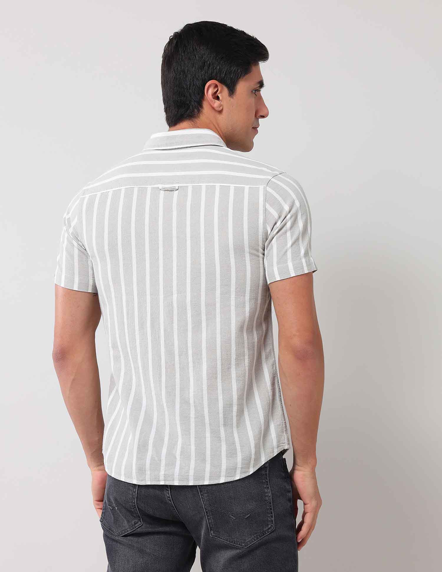 Regular Fit Vertical Striped Shirt Grey - U.S. Polo Assn. India | Large