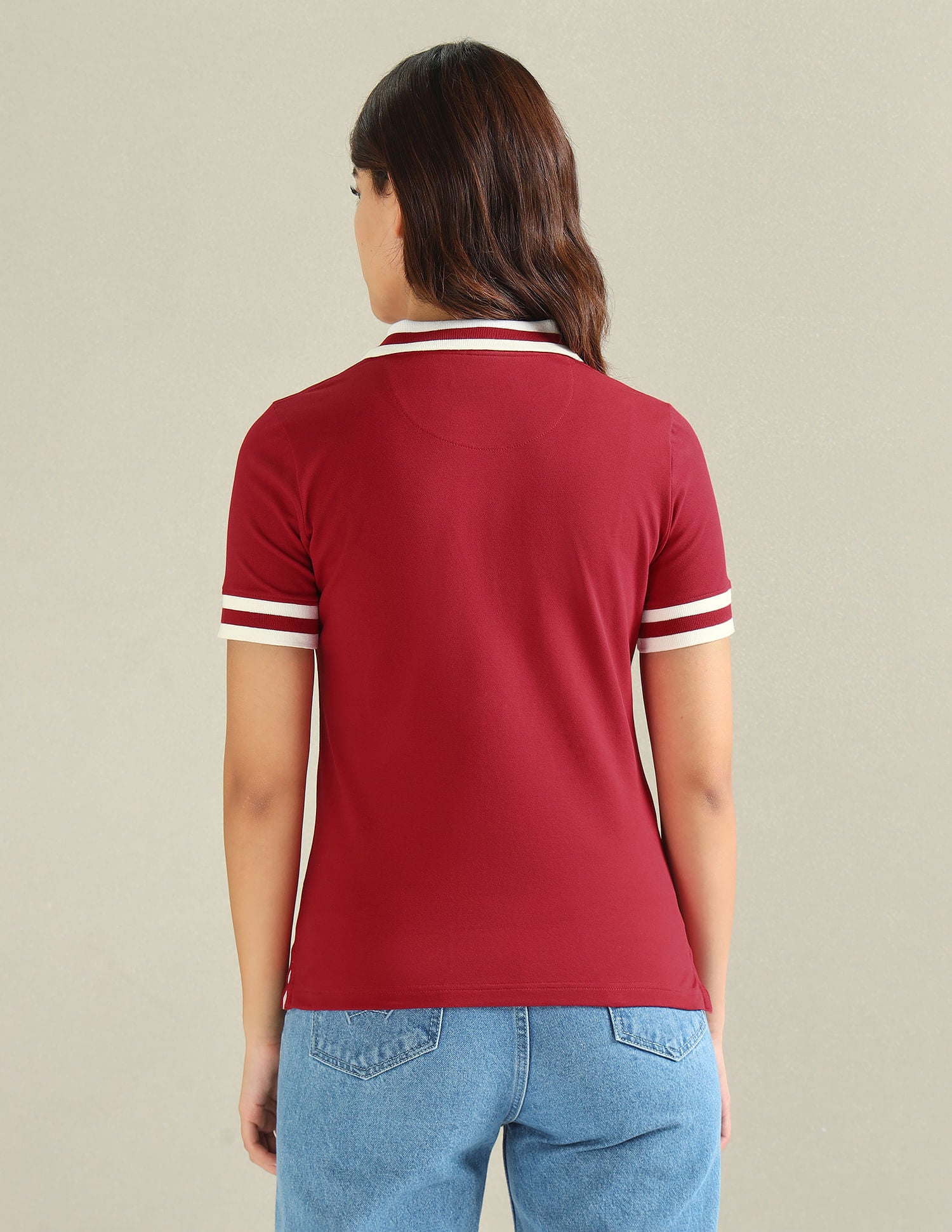 Striped Collar Pique Polo Shirt Red - U.S. POLO ASSN. | Large