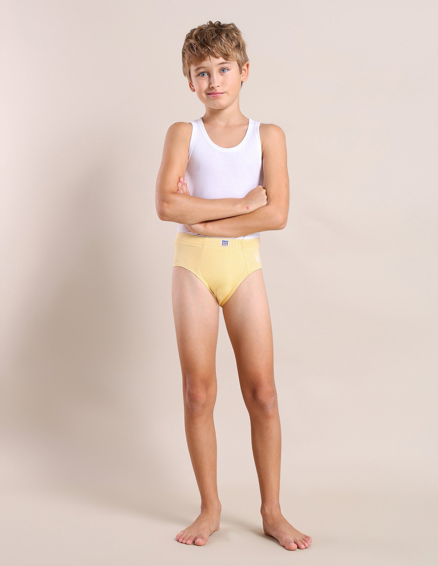 Boys Cotton Spandex Solid Briefs - Pack Of 3 Purple, Yellow and Green - U.S. POLO ASSN. | Large